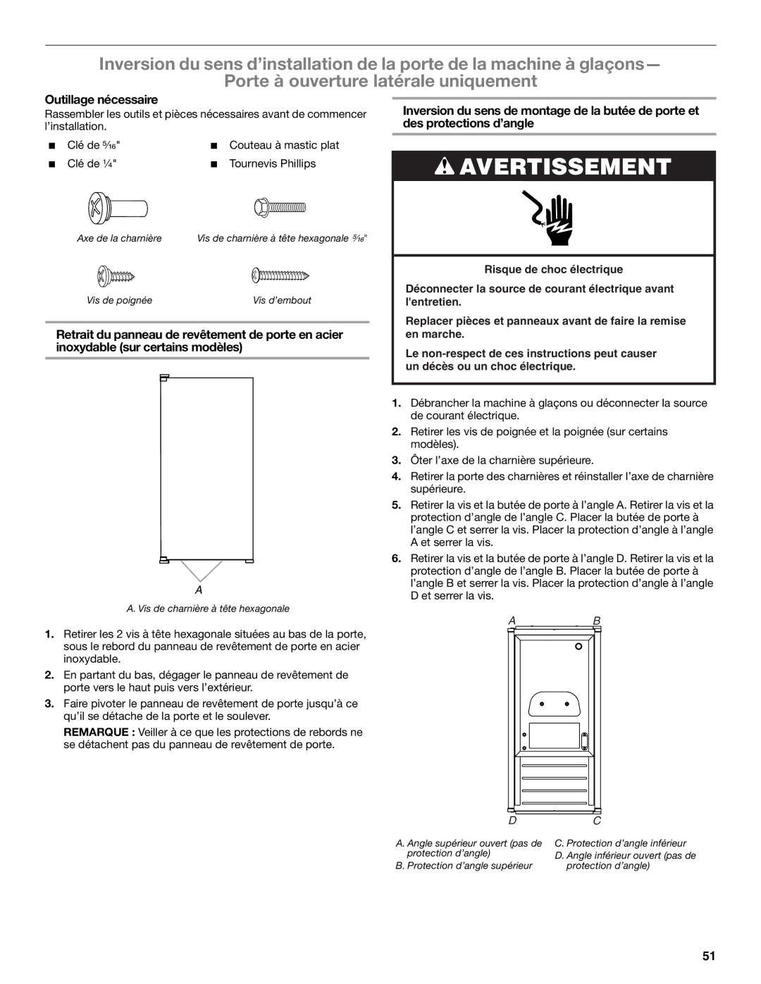 Whirlpool GI15NDXZQ, GI15NDXZS, GI15NDXZB manual Clé de ¹⁄₄ Tournevis Phillips 