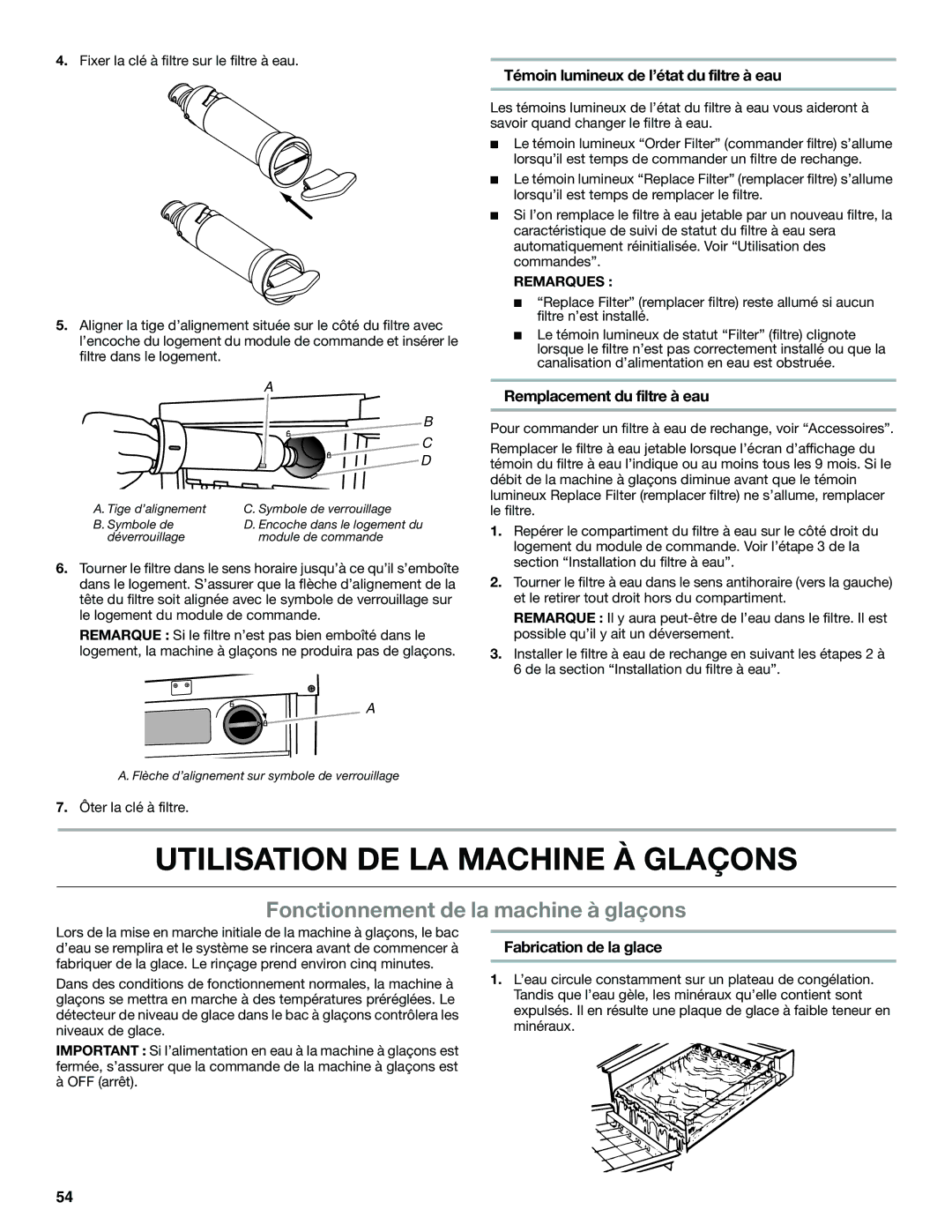 Whirlpool GI15NDXZQ Utilisation DE LA Machine À Glaçons, Fonctionnement de la machine à glaçons, Fabrication de la glace 