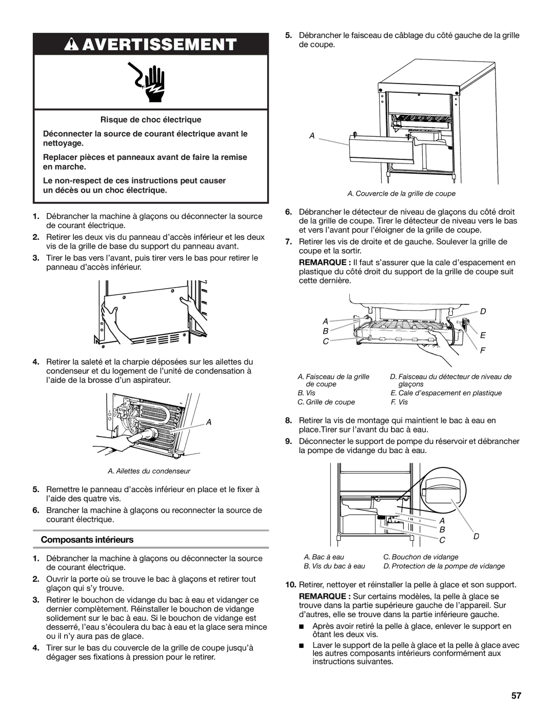 Whirlpool GI15NDXZQ, GI15NDXZS, GI15NDXZB manual Composants intérieurs 