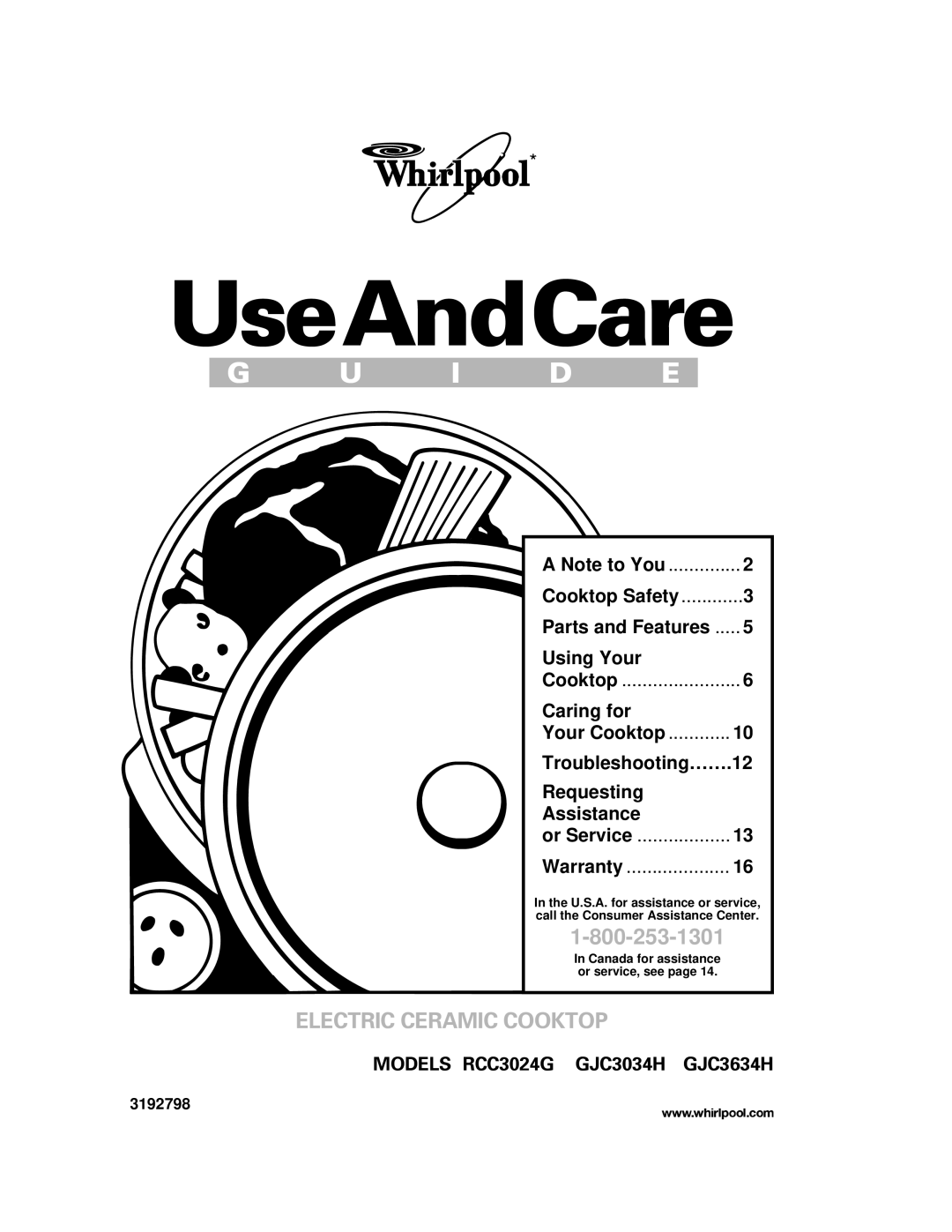 Whirlpool GJC3034H, GJC3634H warranty UseAndCare, 3192798 