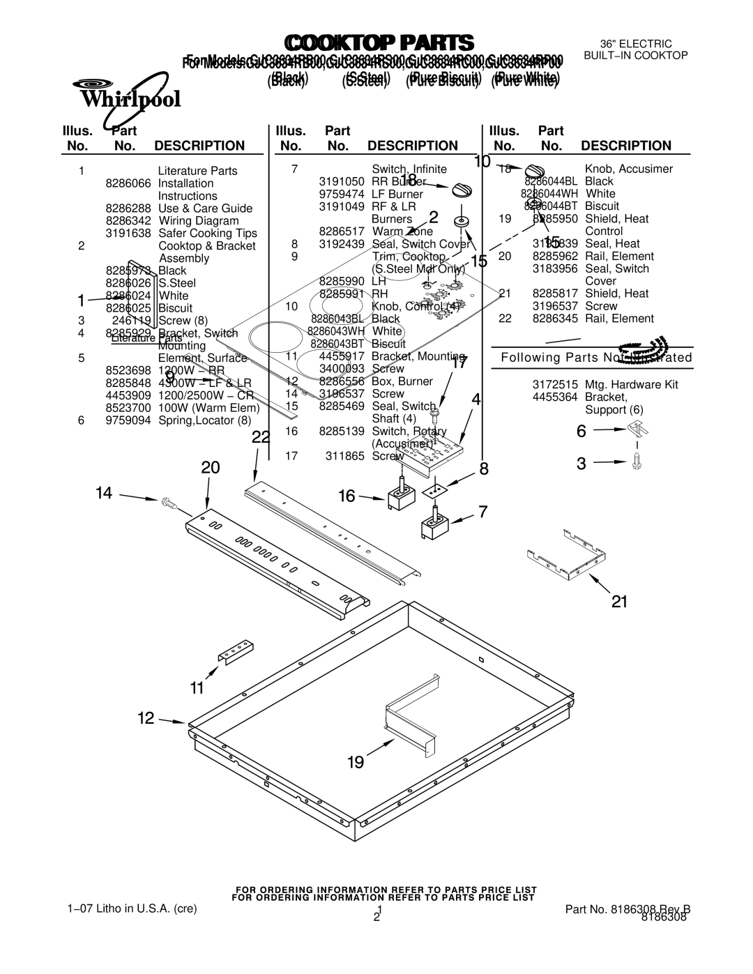 Whirlpool GJC3634RS00, GJC3634RB00, GJC3634RC00, GJC3634RP00 manual Illus. Part No. No. Description 