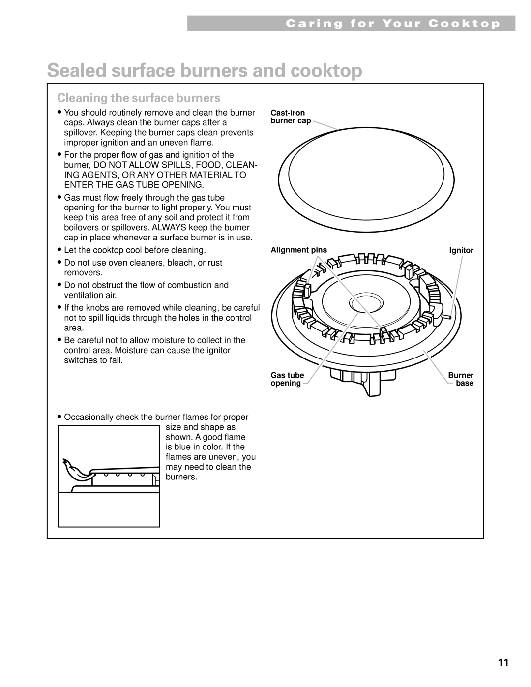 Whirlpool GL8856EB warranty Sealed surface burners and cooktop, Cleaning the surface burners 