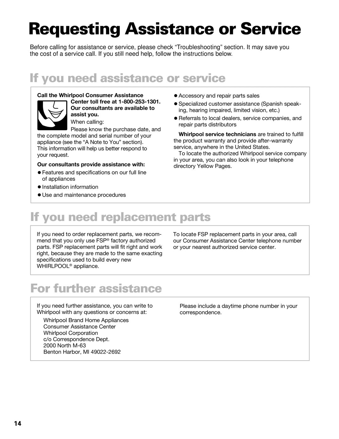 Whirlpool GL8856EB Requesting Assistance or Service, If you need assistance or service, If you need replacement parts 