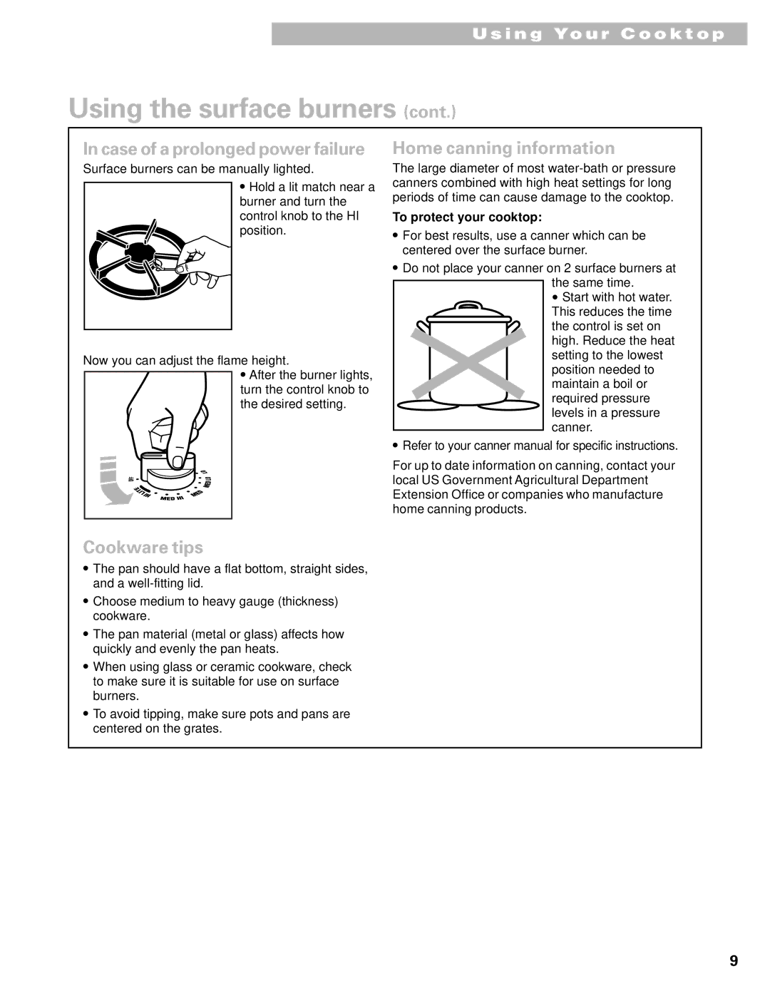 Whirlpool GL8856EB warranty Home canning information, Cookware tips 