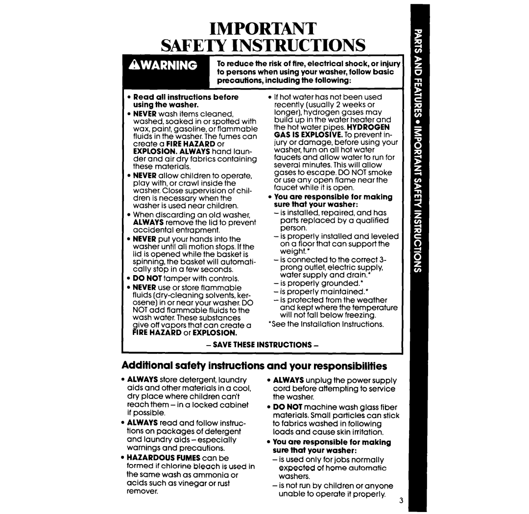 Whirlpool GLA5580XS manual Additional safety instructions, Your responsibilities 