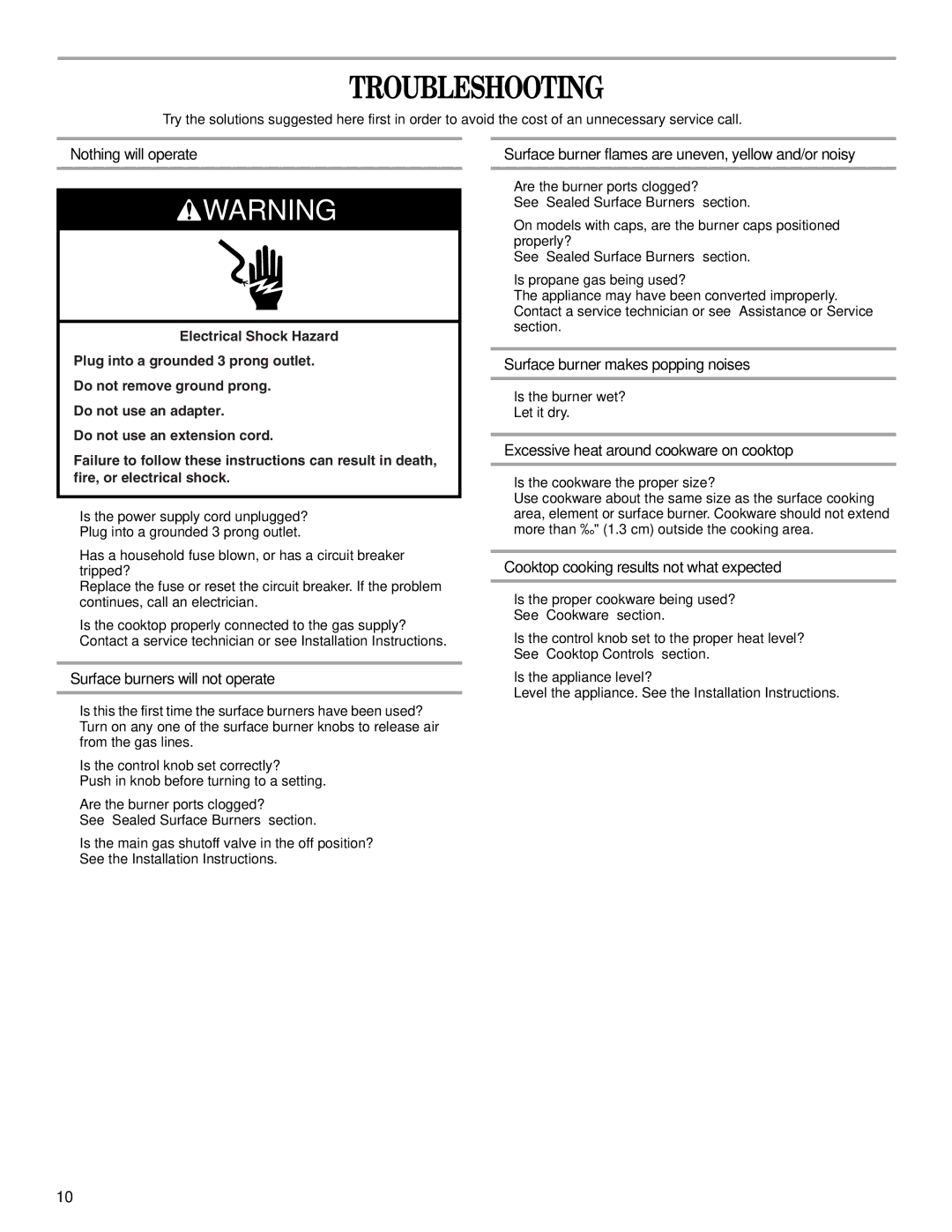 Whirlpool GLS3675, GLS3074 manual Troubleshooting 