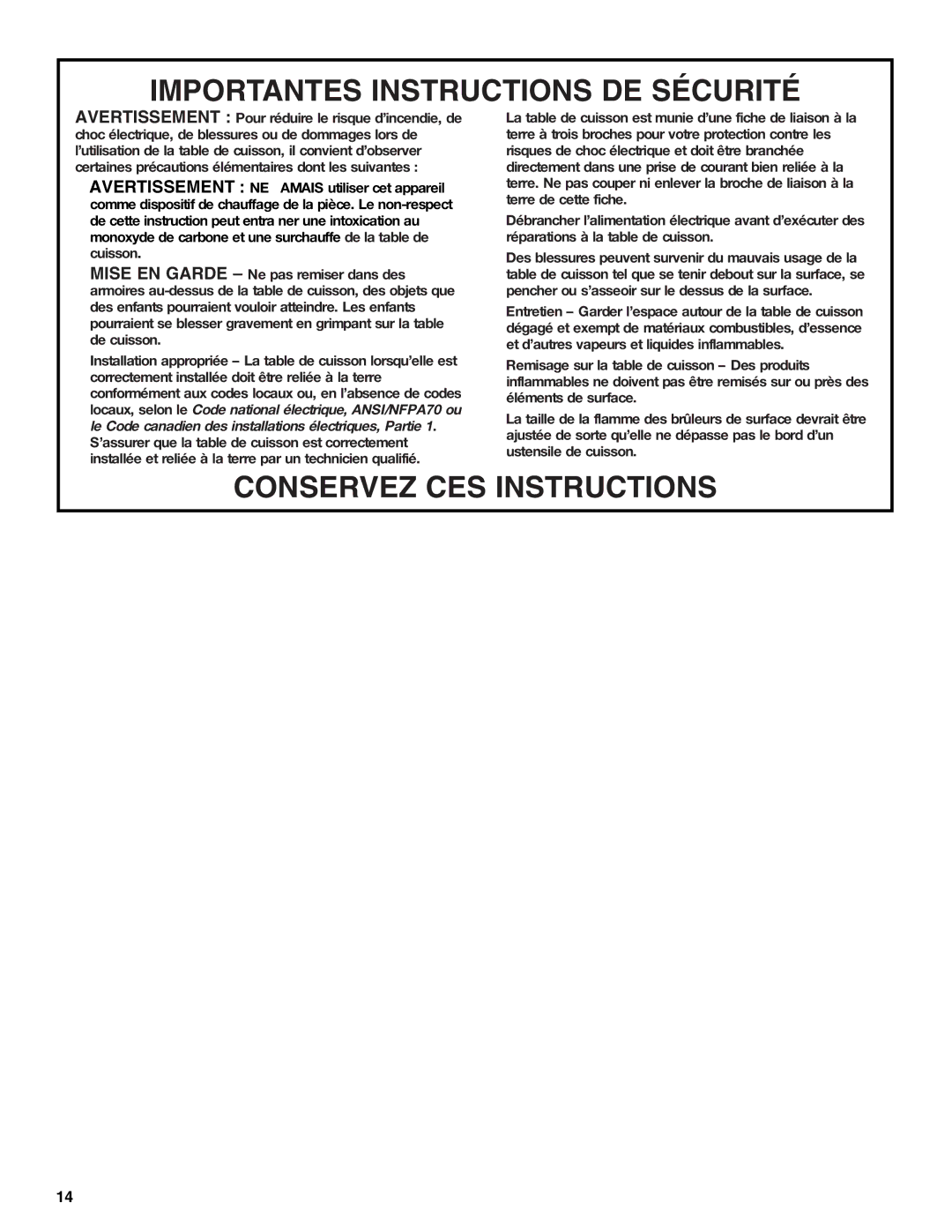 Whirlpool GLS3675, GLS3074 manual Conservez CES Instructions 