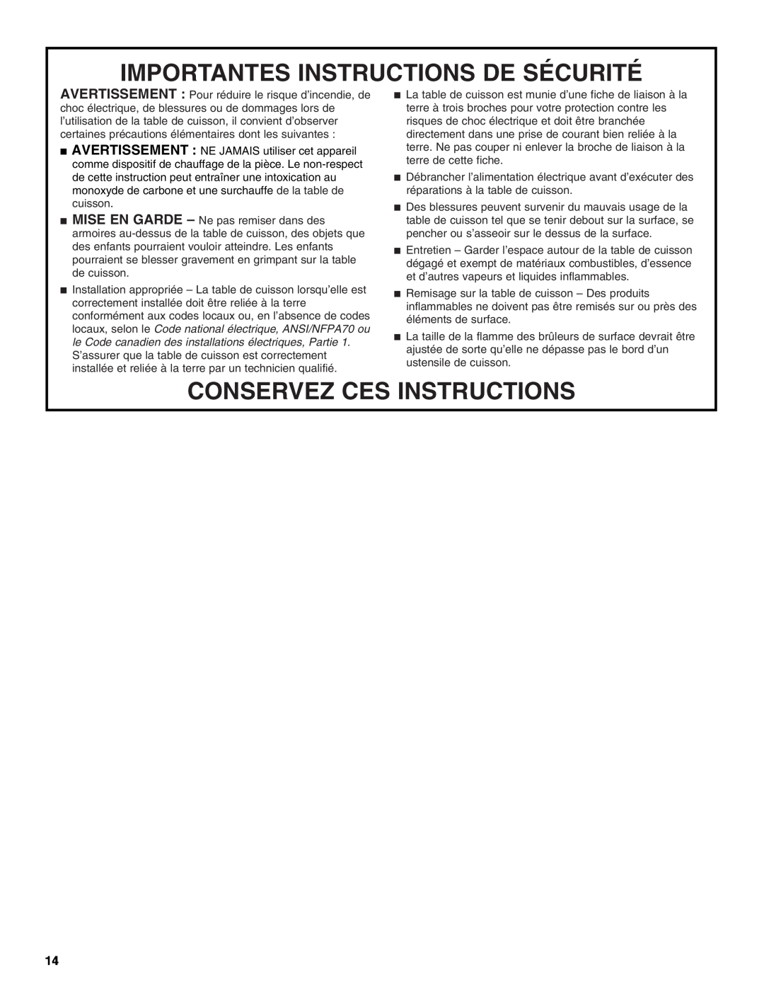Whirlpool GLS3675, GLS3074 manual Importantes Instructions De Sécurité, Conservez Ces Instructions 
