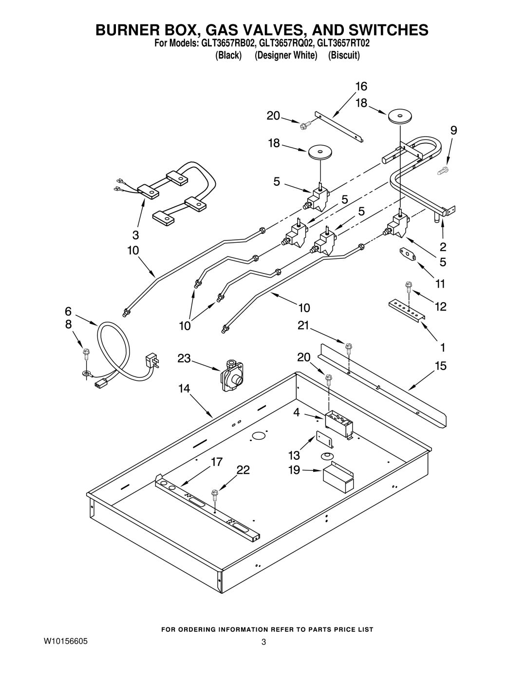 Whirlpool GLT3657RQ02, GLT3657RB02, GLT3657RT02 manual Burner BOX, GAS VALVES, and Switches 