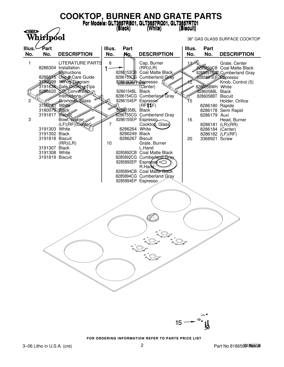 Whirlpool GLT3657RB01, GLT3657RT01, GLT3657RQ01 manual Description 