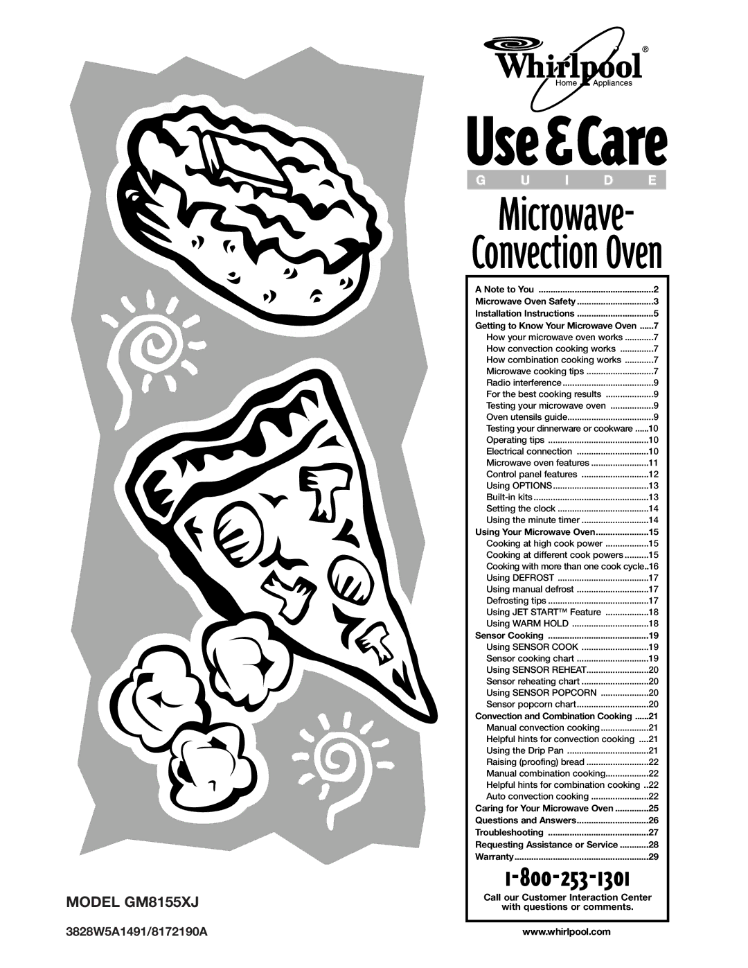 Whirlpool GM8155XJ installation instructions Microwave, 3828W5A1491/8172190A 