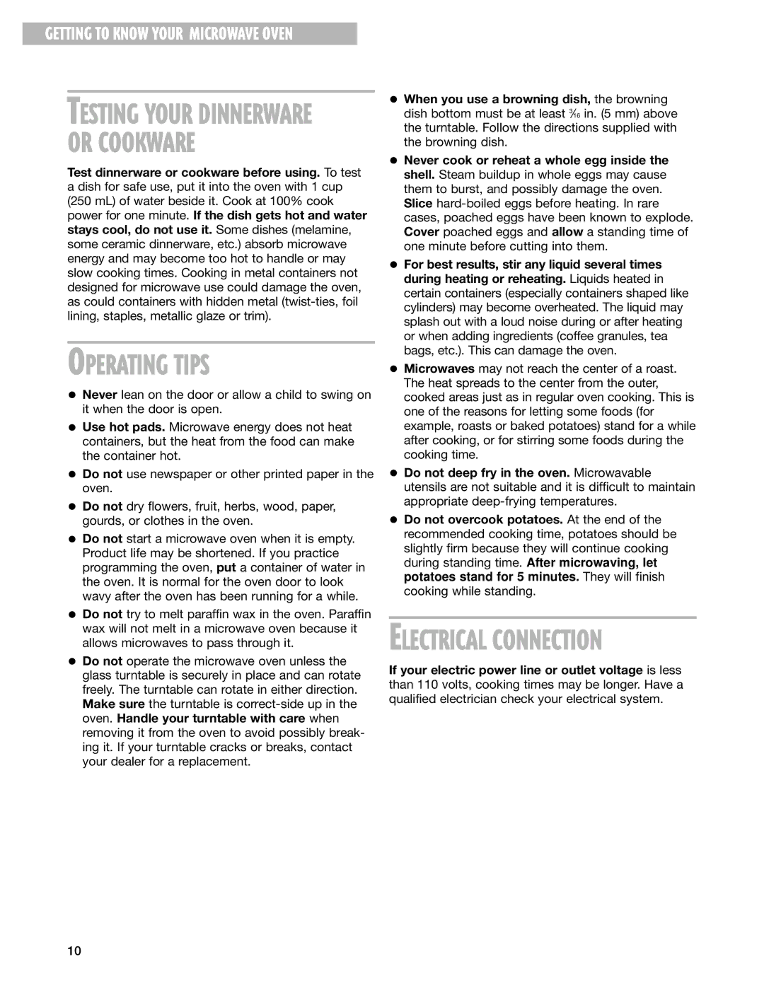 Whirlpool GM8155XJ installation instructions Or Cookware, Operating Tips 