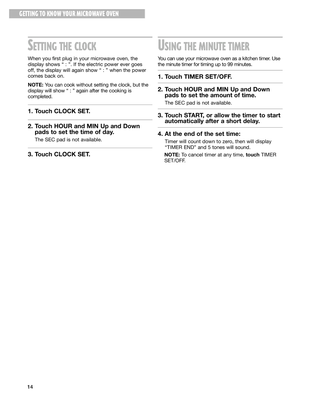 Whirlpool GM8155XJ installation instructions Setting the Clock, Touch Clock SET 