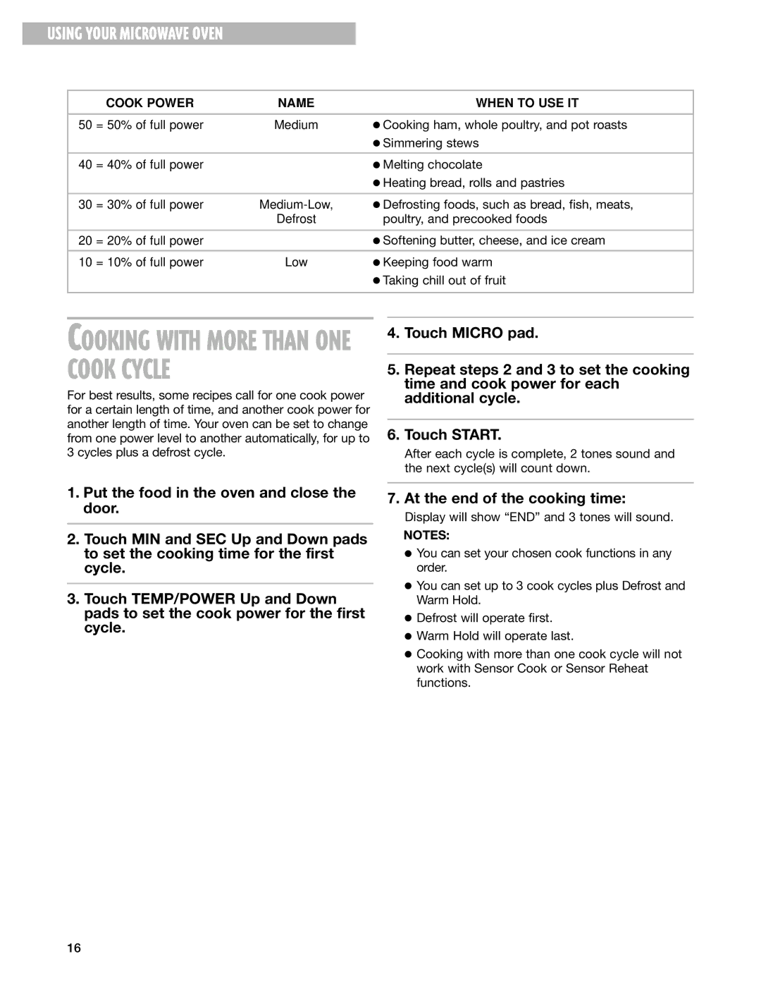 Whirlpool GM8155XJ installation instructions Cooking with More than ONE Cook Cycle 