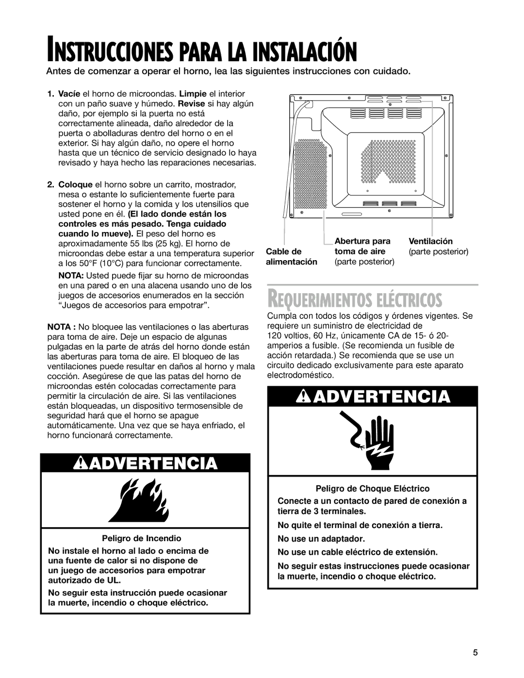 Whirlpool GM8155XJ installation instructions Instrucciones Para LA INSTALACIîN, Requerimientos ELƒCTRICOS 