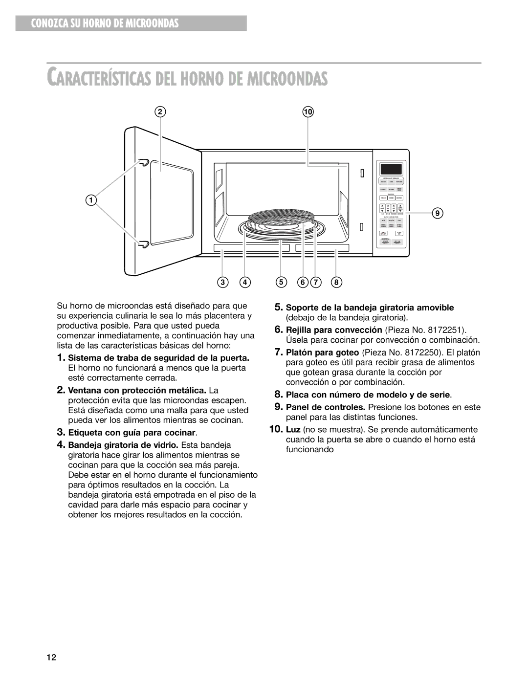 Whirlpool GM8155XJ installation instructions CARACTERêSTICAS DEL Horno DE Microondas, Placa con número de modelo y de serie 