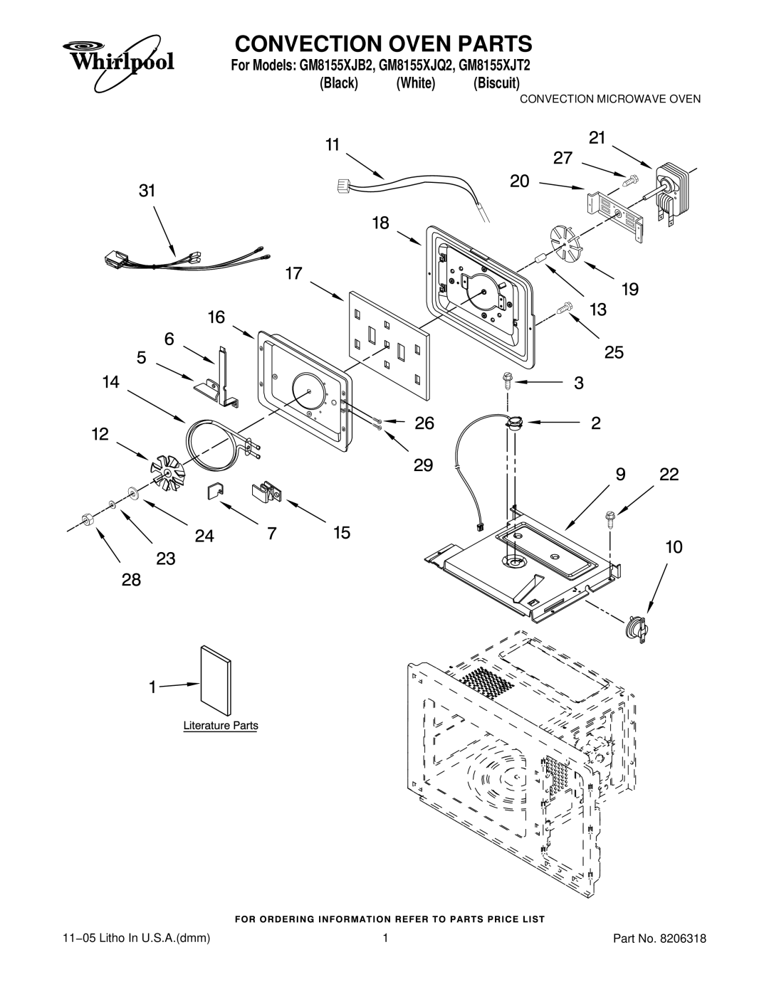 Whirlpool GM8155XJT2, GM8155XJB2, GM8155XJQ2 manual Convection Oven Parts 