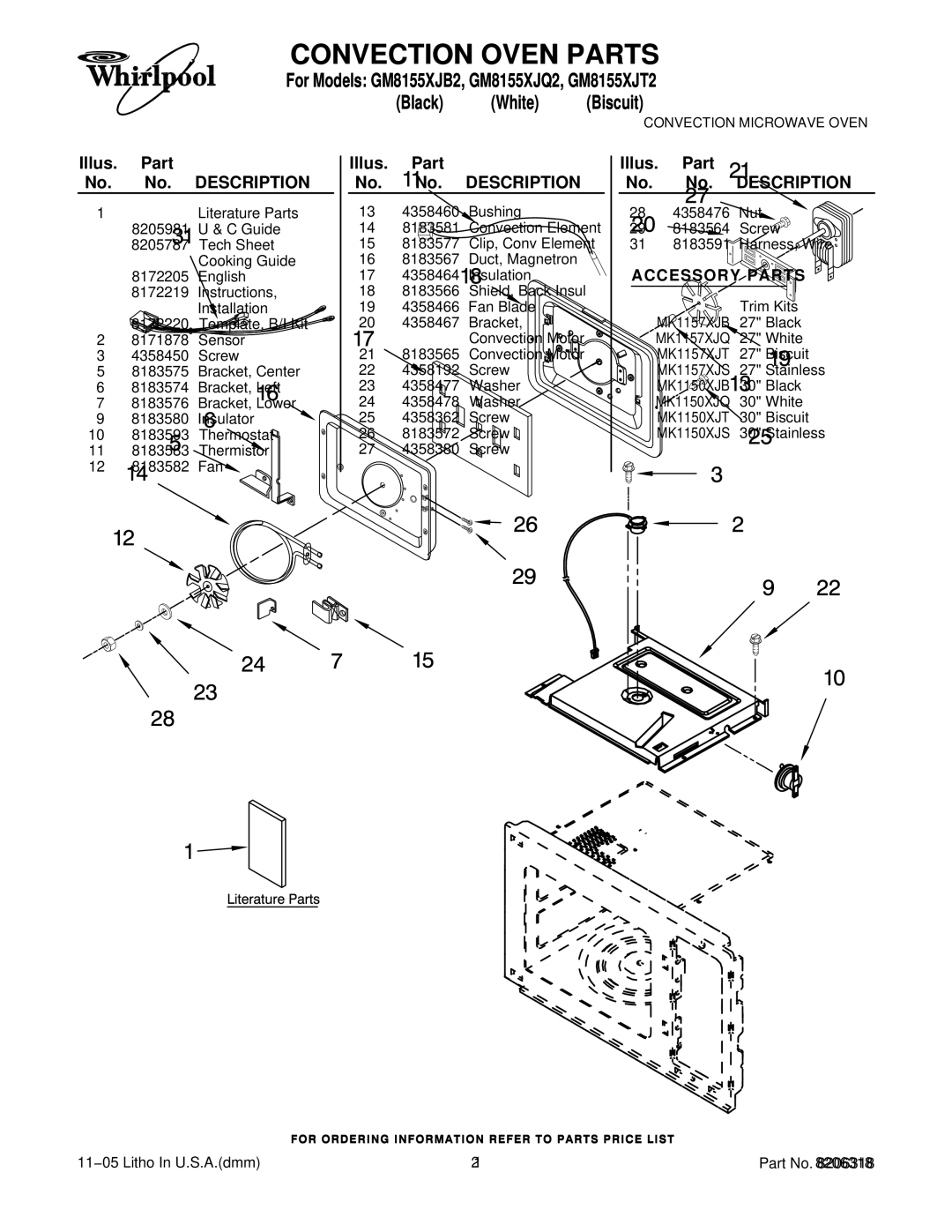 Whirlpool GM8155XJQ2, GM8155XJB2, GM8155XJT2 manual Accessory Parts 