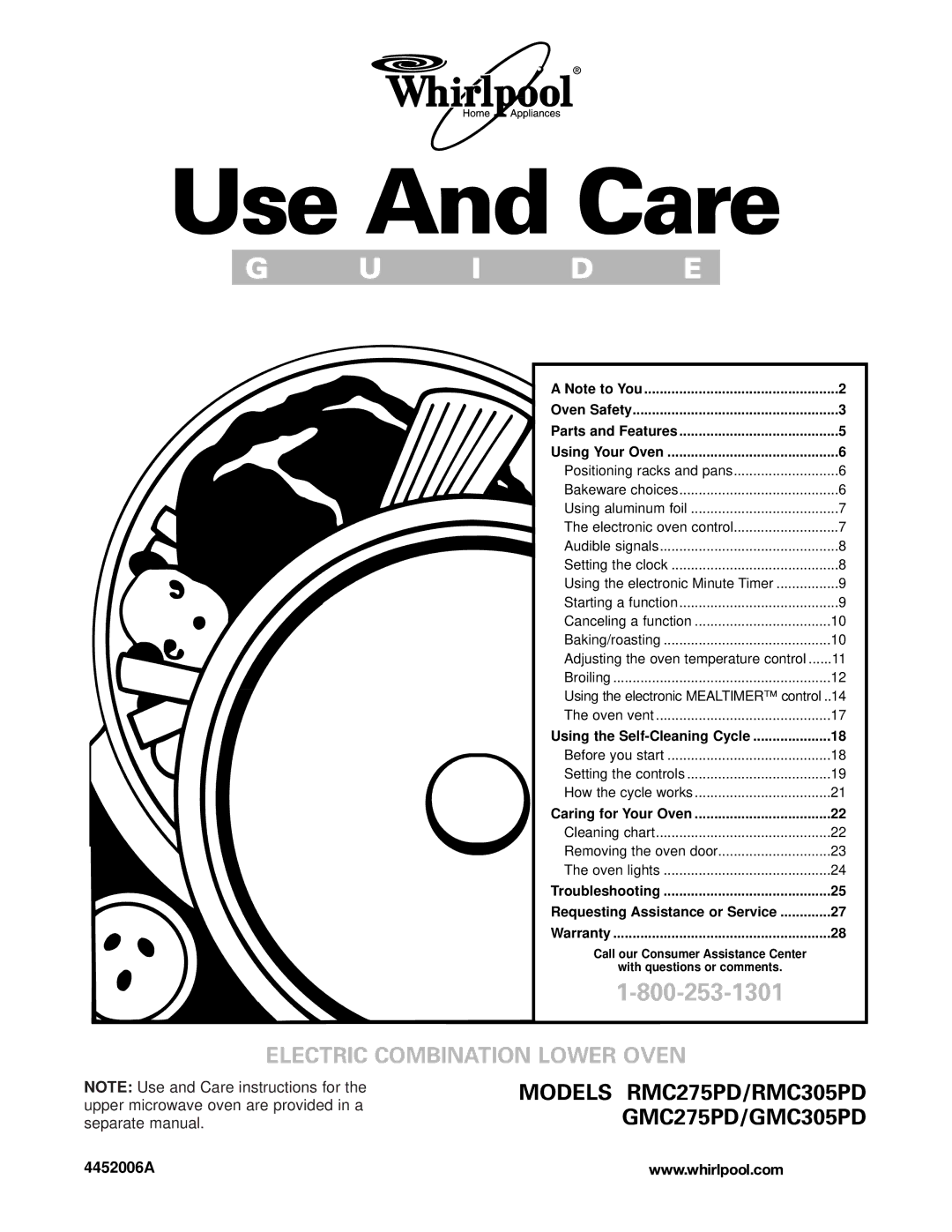 Whirlpool GMC305PD, GMC275PD, RMC275PD, RMC305PD warranty Use And Care, 4452006A 