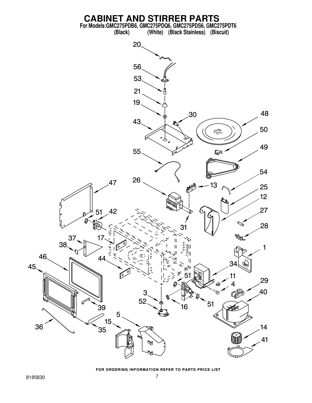 Whirlpool GMC275PDQ6, GMC275PDS6, GMC275PDB6, GMC275PDT6 manual Cabinet and Stirrer Parts 