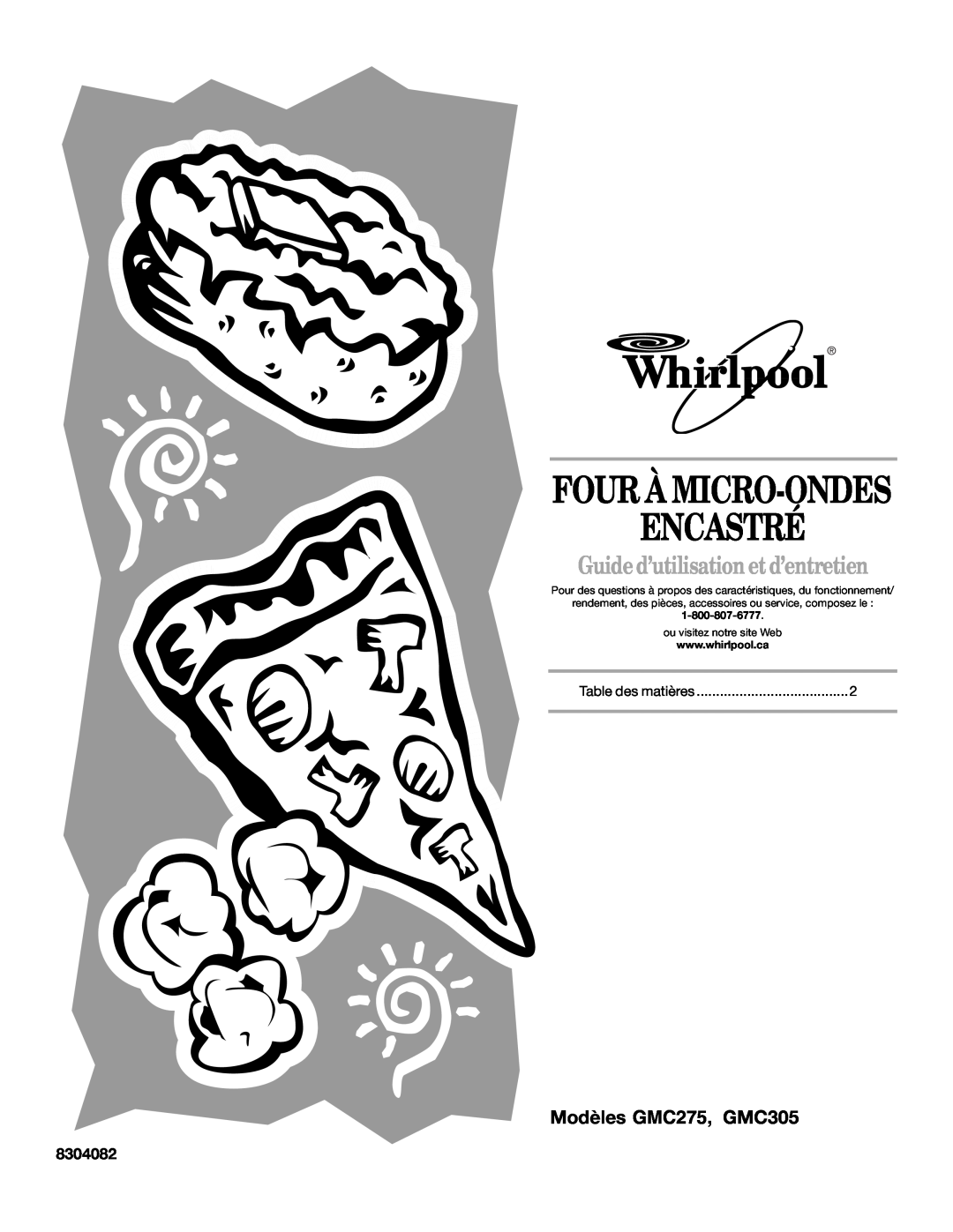 Whirlpool manual 8304082, Encastré, Four À Micro-Ondes, Guide d’utilisation etd’entretien, Modèles GMC275, GMC305 