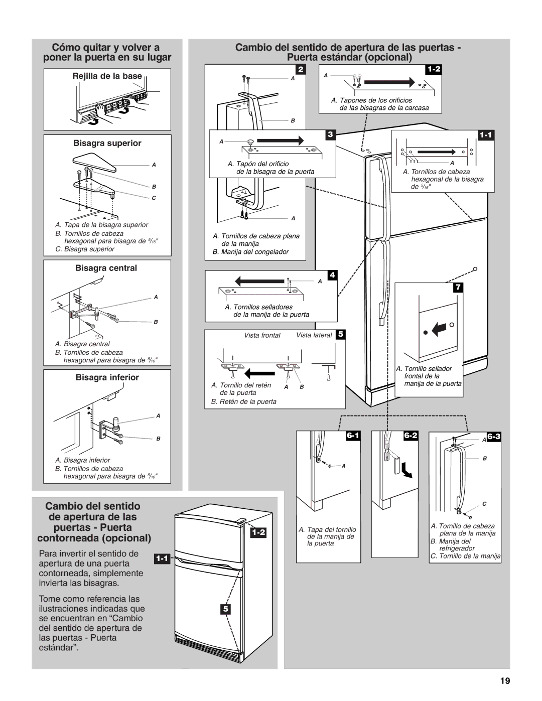 Whirlpool GR2FHMXV installation instructions Cambio del sentido De apertura de las Puertas Puerta 