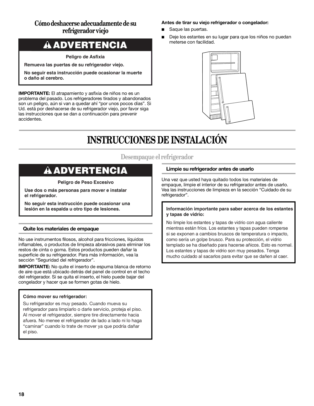 Whirlpool GR2FHTXV Instrucciones DE Instalación, Desempaque el refrigerador, Quite los materiales de empaque 