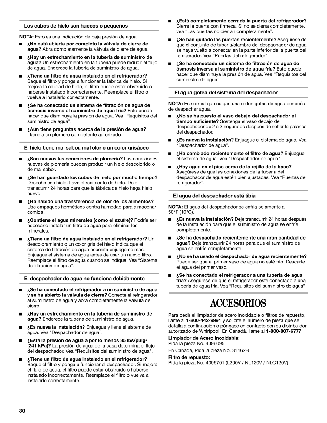 Whirlpool GR2FHTXV installation instructions Accesorios 