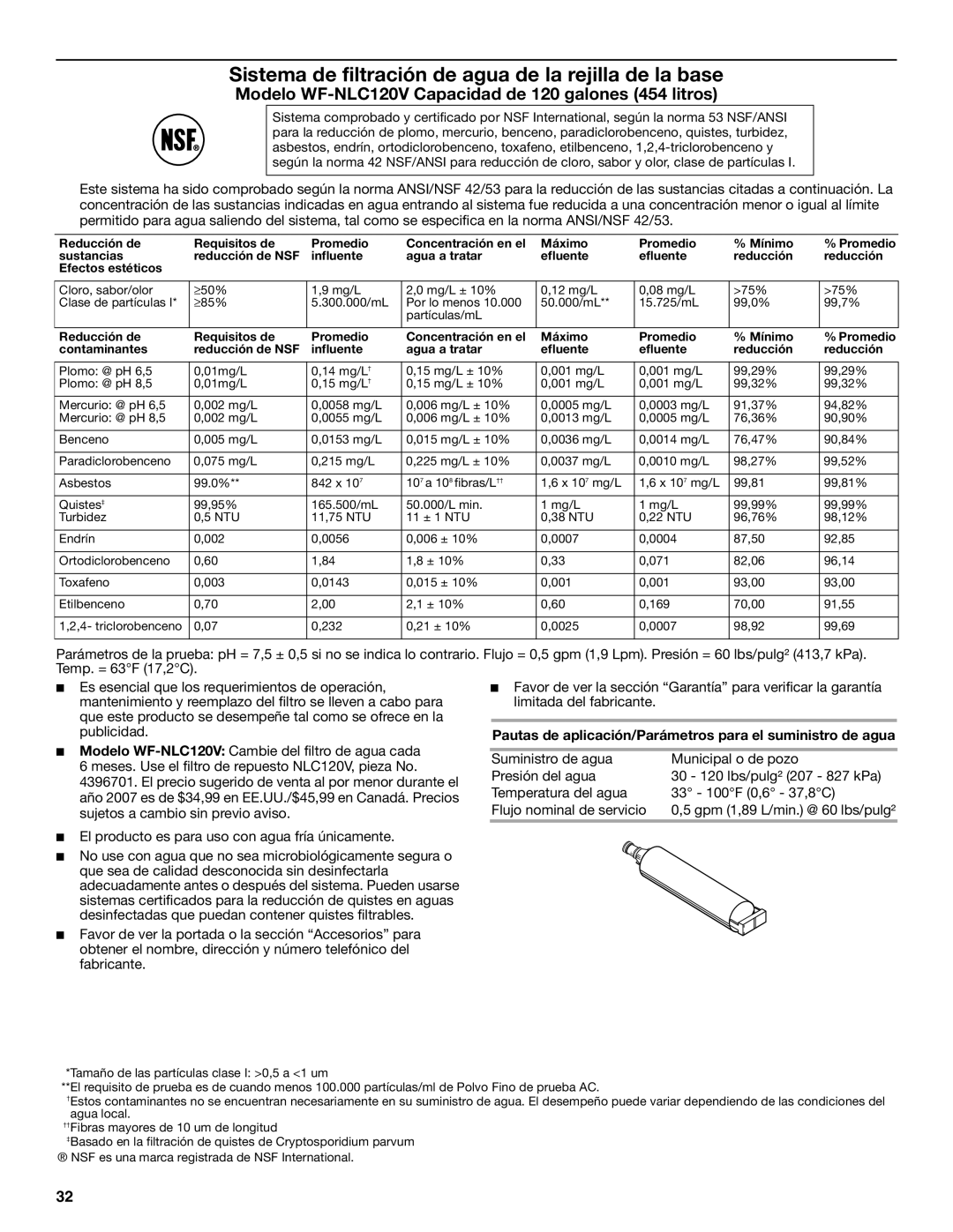 Whirlpool GR2FHTXV installation instructions Modelo WF-NLC120V Capacidad de 120 galones 454 litros 