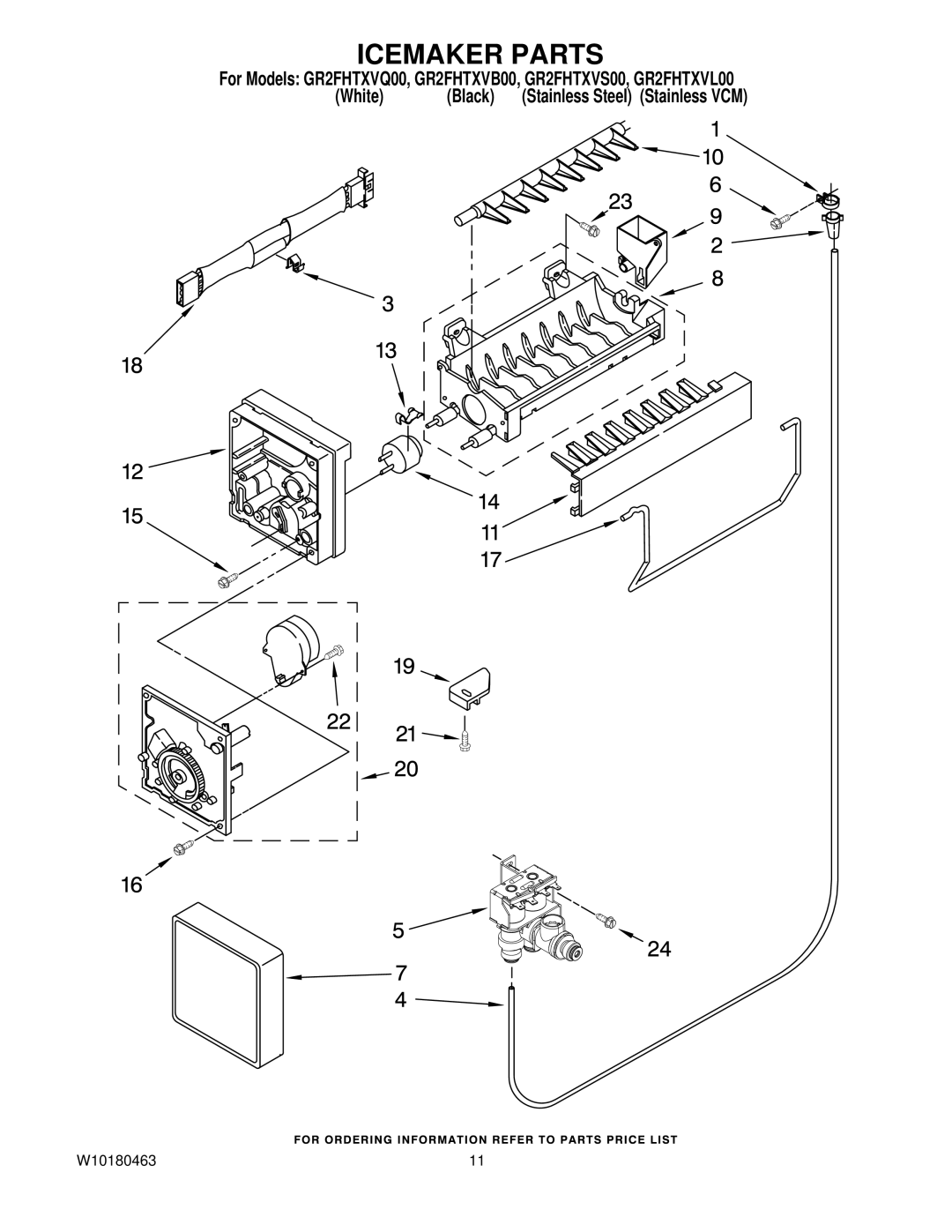 Whirlpool GR2FHTXVQ00, GR2FHTXVB00, GR2FHTXVL00, GR2FHTXVS00 manual Icemaker Parts 