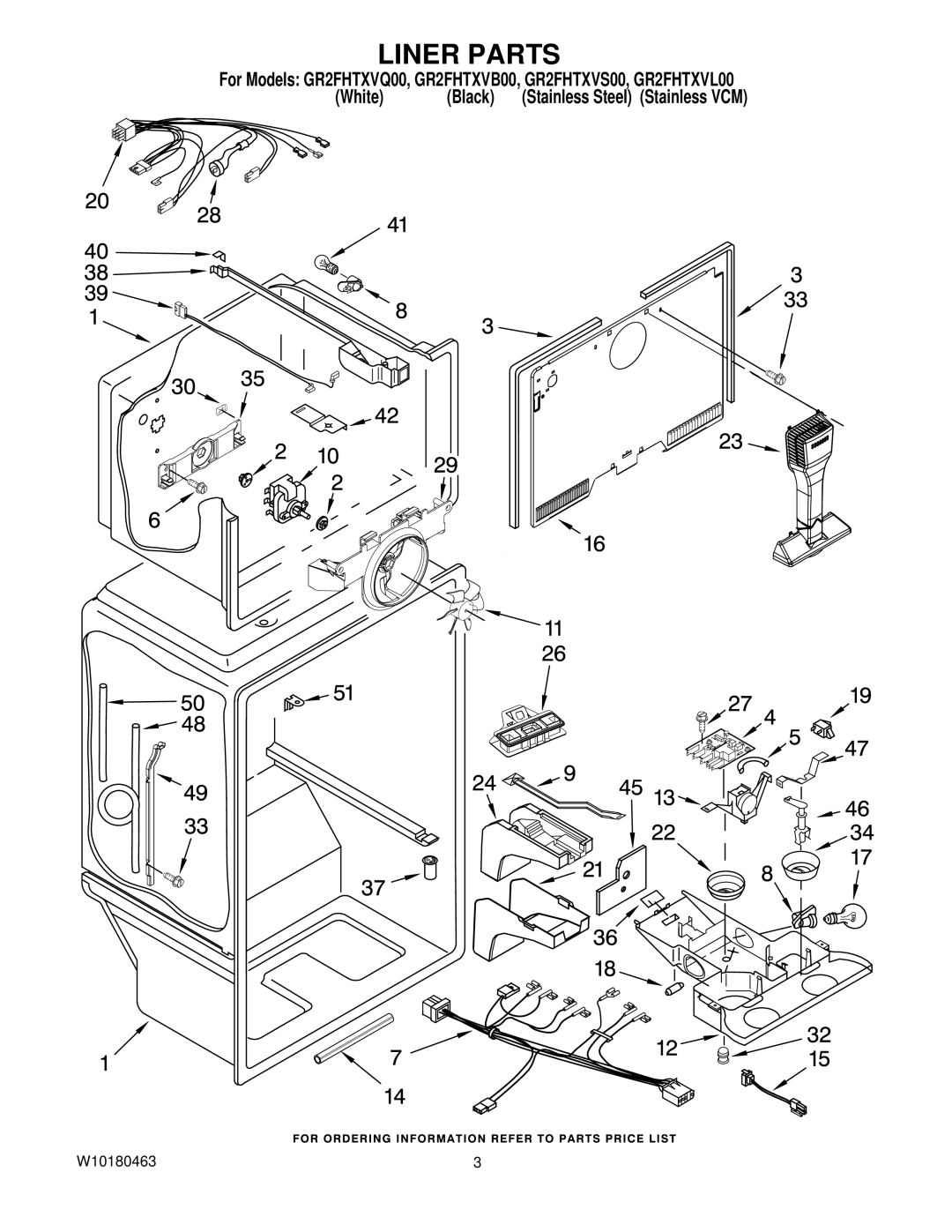 Whirlpool GR2FHTXVQ00, GR2FHTXVB00, GR2FHTXVL00, GR2FHTXVS00 manual Liner Parts 