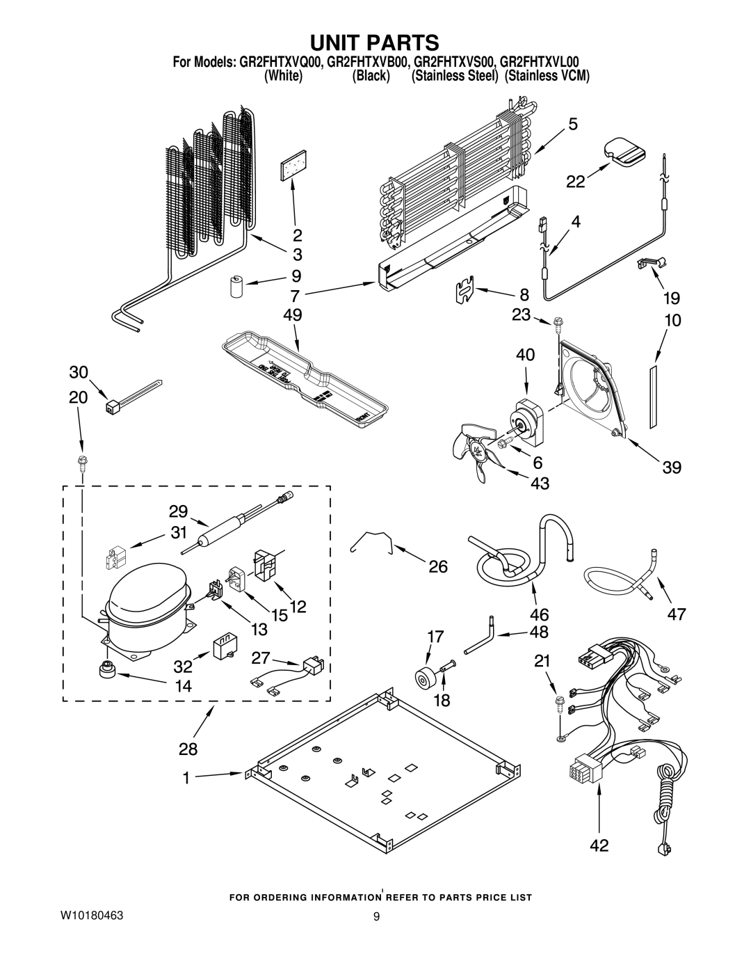 Whirlpool GR2FHTXVL00, GR2FHTXVB00, GR2FHTXVS00, GR2FHTXVQ00 manual Unit Parts 