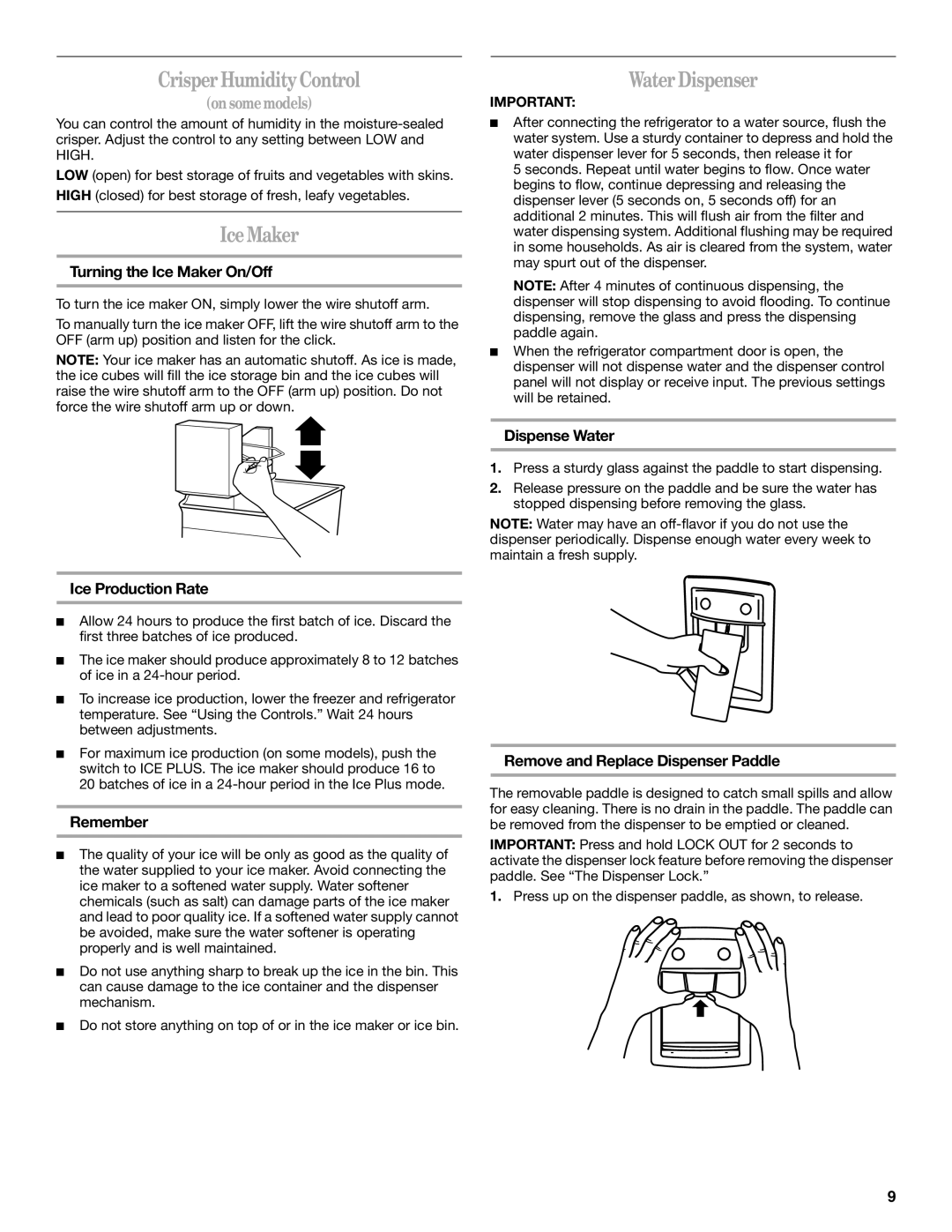 Whirlpool GR2SHWXPQ02, GR2SHWXPS02, GR2SHWXPL02, W10131410A Crisper Humidity Control, Ice Maker, Water Dispenser 