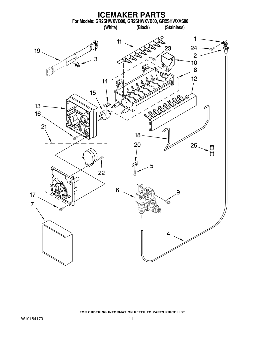 Whirlpool GR2SHWXVB00, GR2SHWXVQ00, GR2SHWXVS00 manual Icemaker Parts 