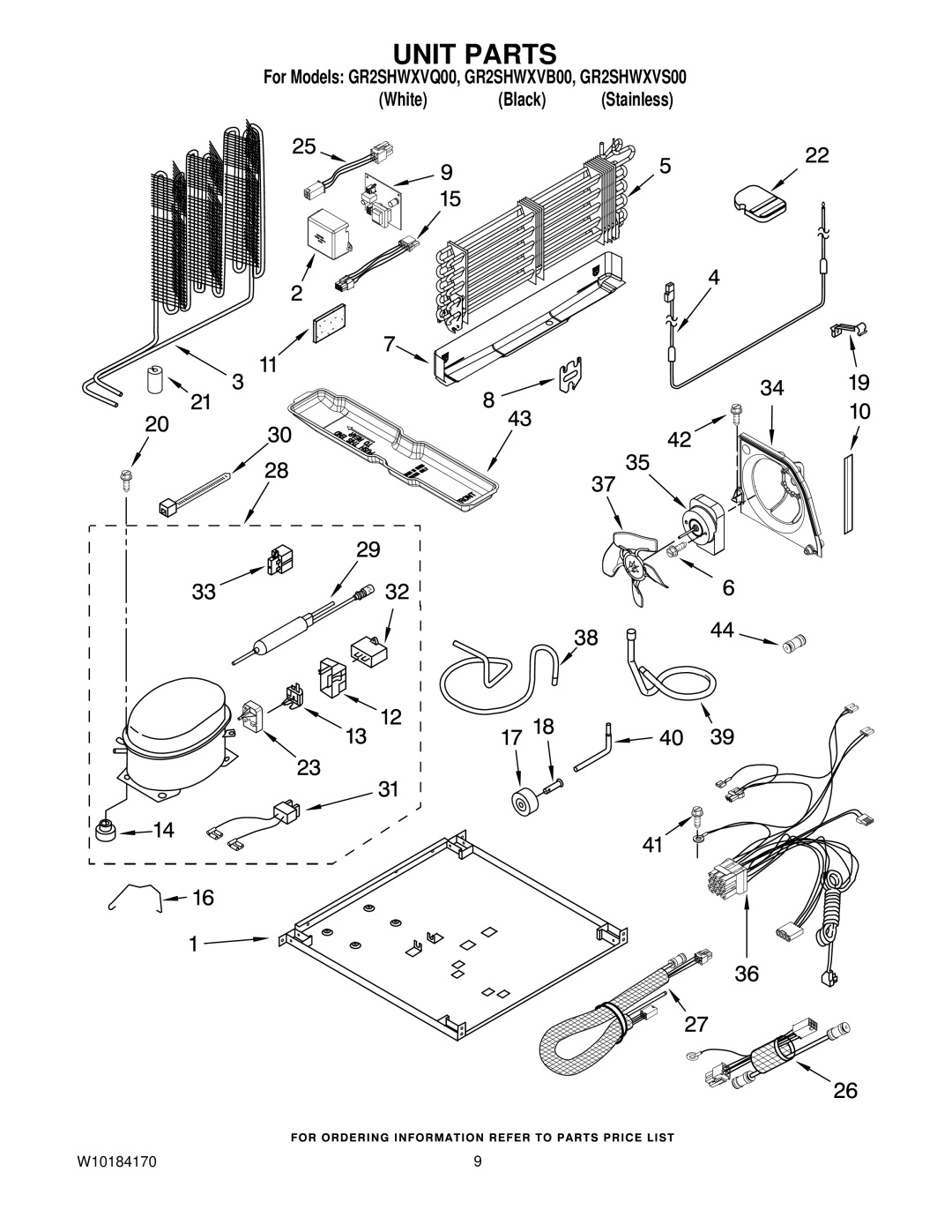 Whirlpool GR2SHWXVQ00, GR2SHWXVS00, GR2SHWXVB00 manual Unit Parts 