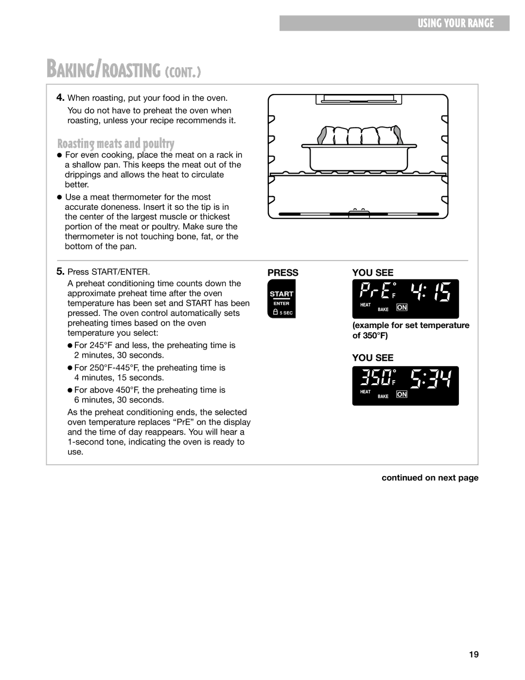 Whirlpool GR395LXG warranty Roasting meats and poultry, 350F 