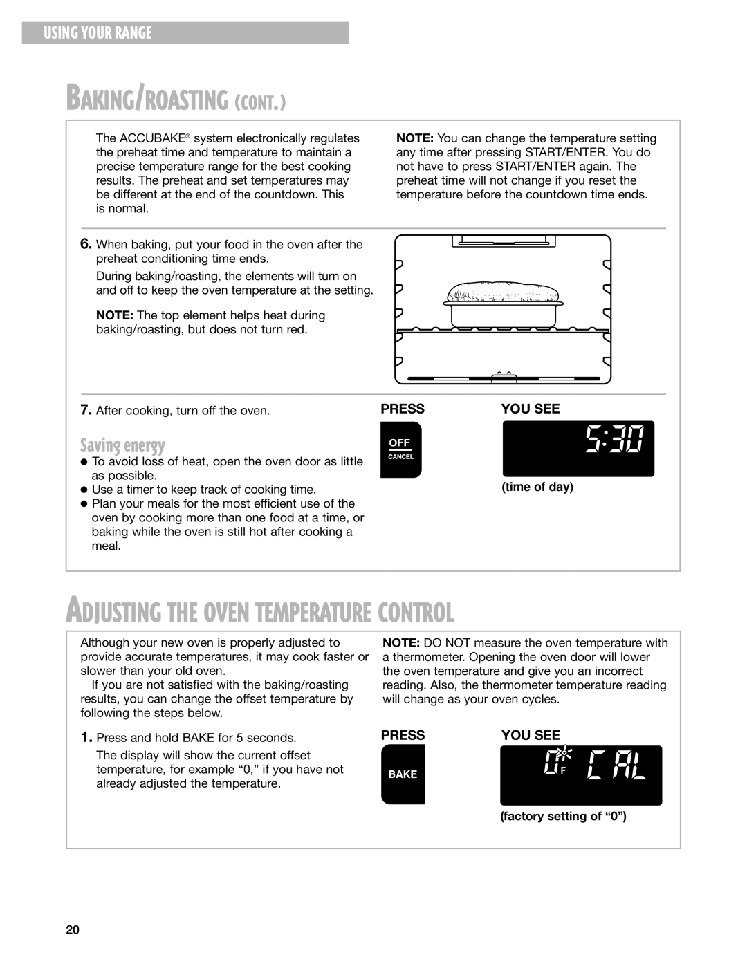 Whirlpool GR395LXG warranty Saving energy, Factory setting 