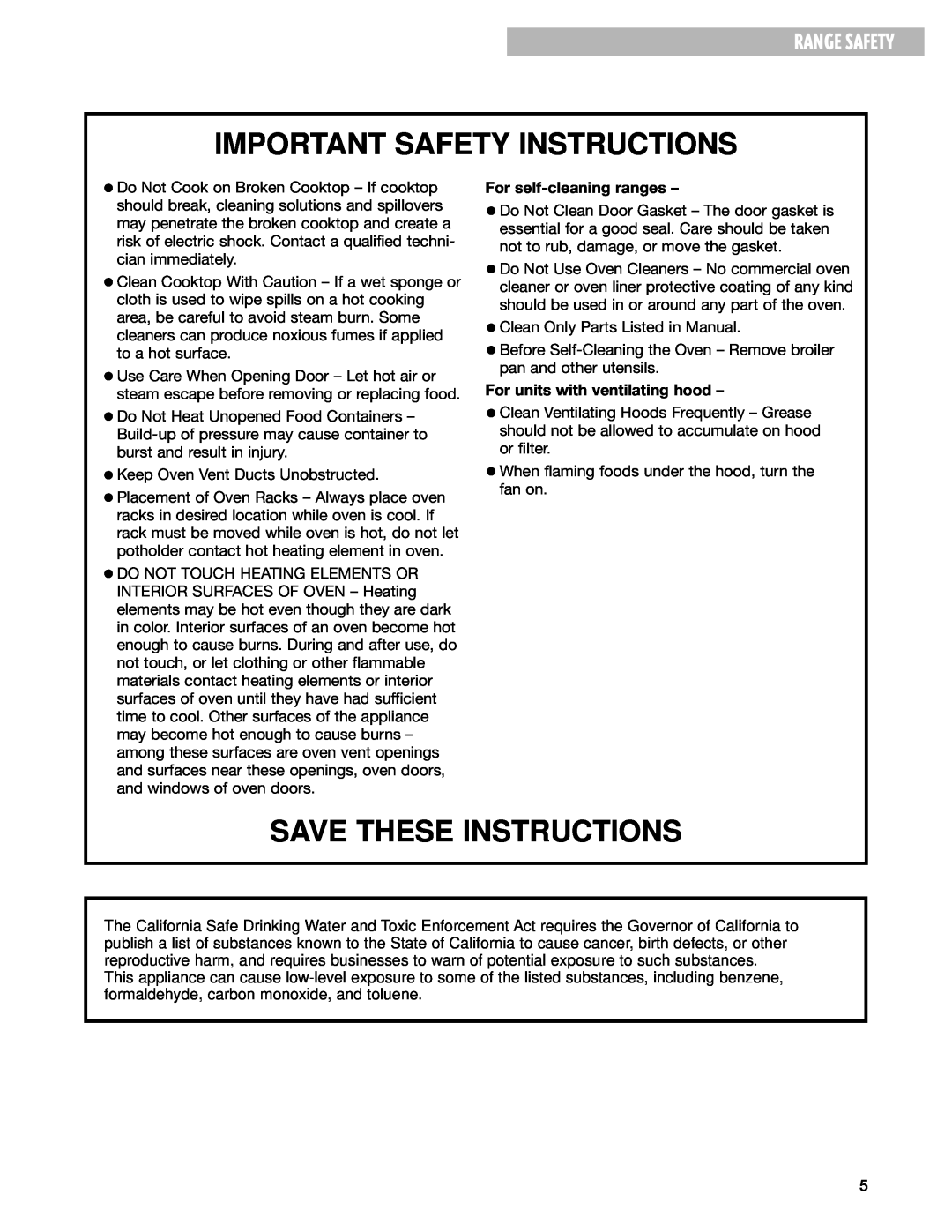 Whirlpool GR395LXG warranty Important Safety Instructions, Save These Instructions, Range Safety, For self-cleaning ranges 