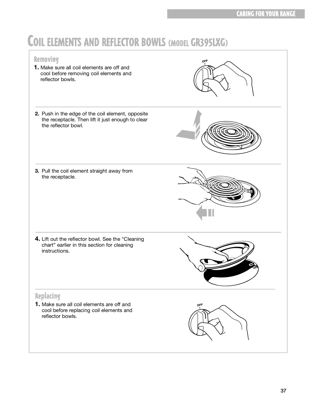 Whirlpool GR399LXG warranty Removing, Replacing 