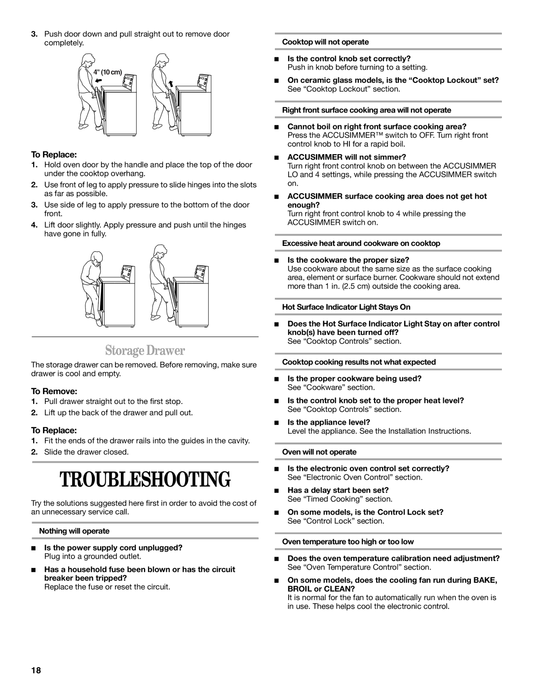 Whirlpool GR450LXH Troubleshooting, Storage Drawer, To Replace, Accusimmer surface cooking area does not get hot enough? 