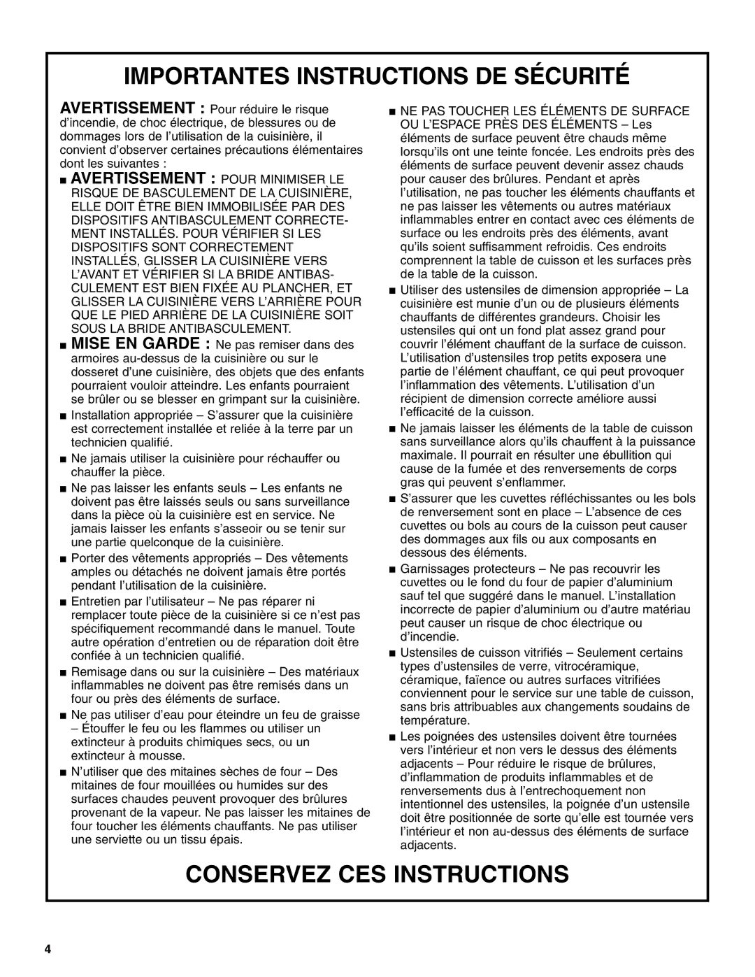 Whirlpool YGR556 manual Conservez CES Instructions 