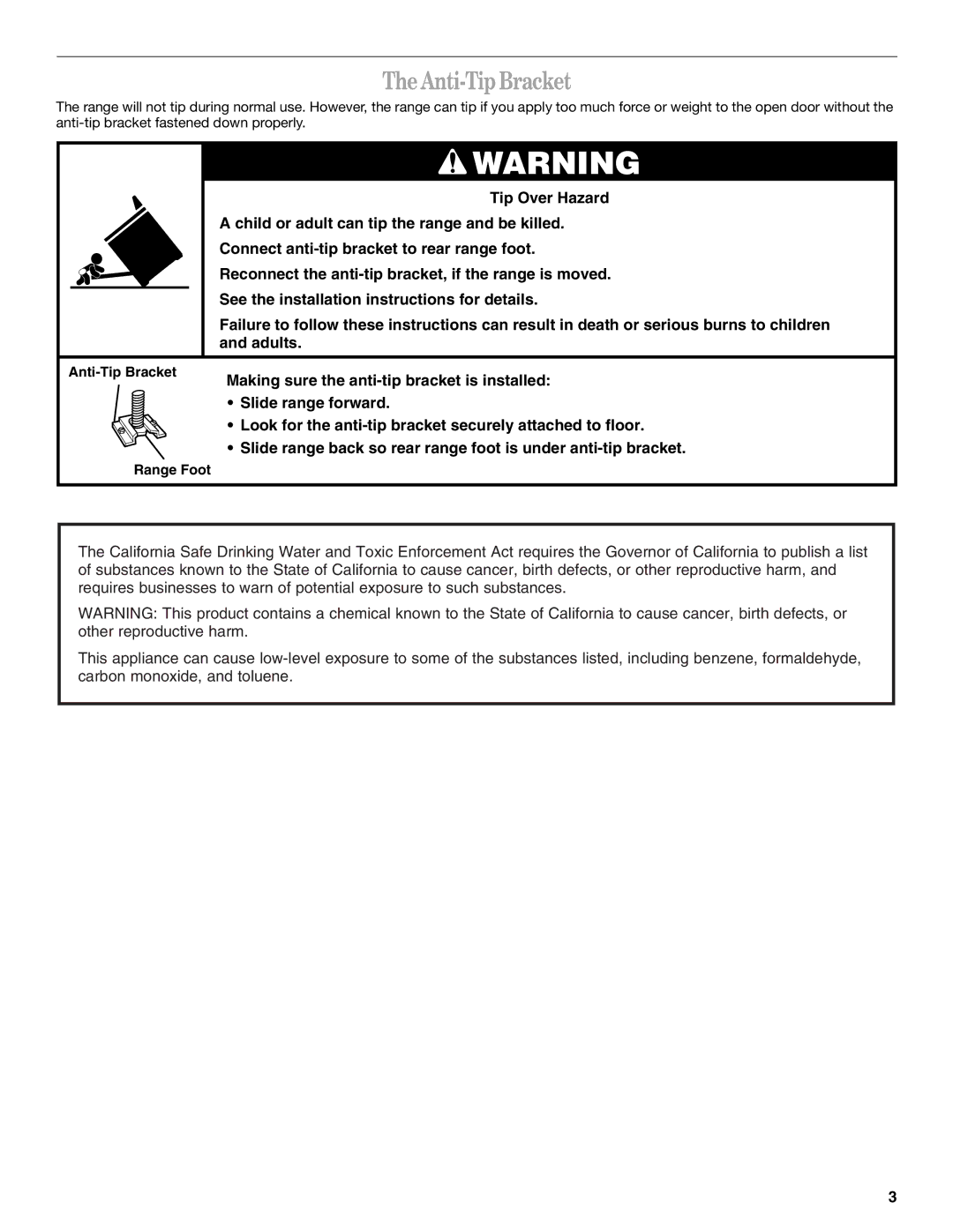 Whirlpool YGR556 manual Anti-Tip Bracket 