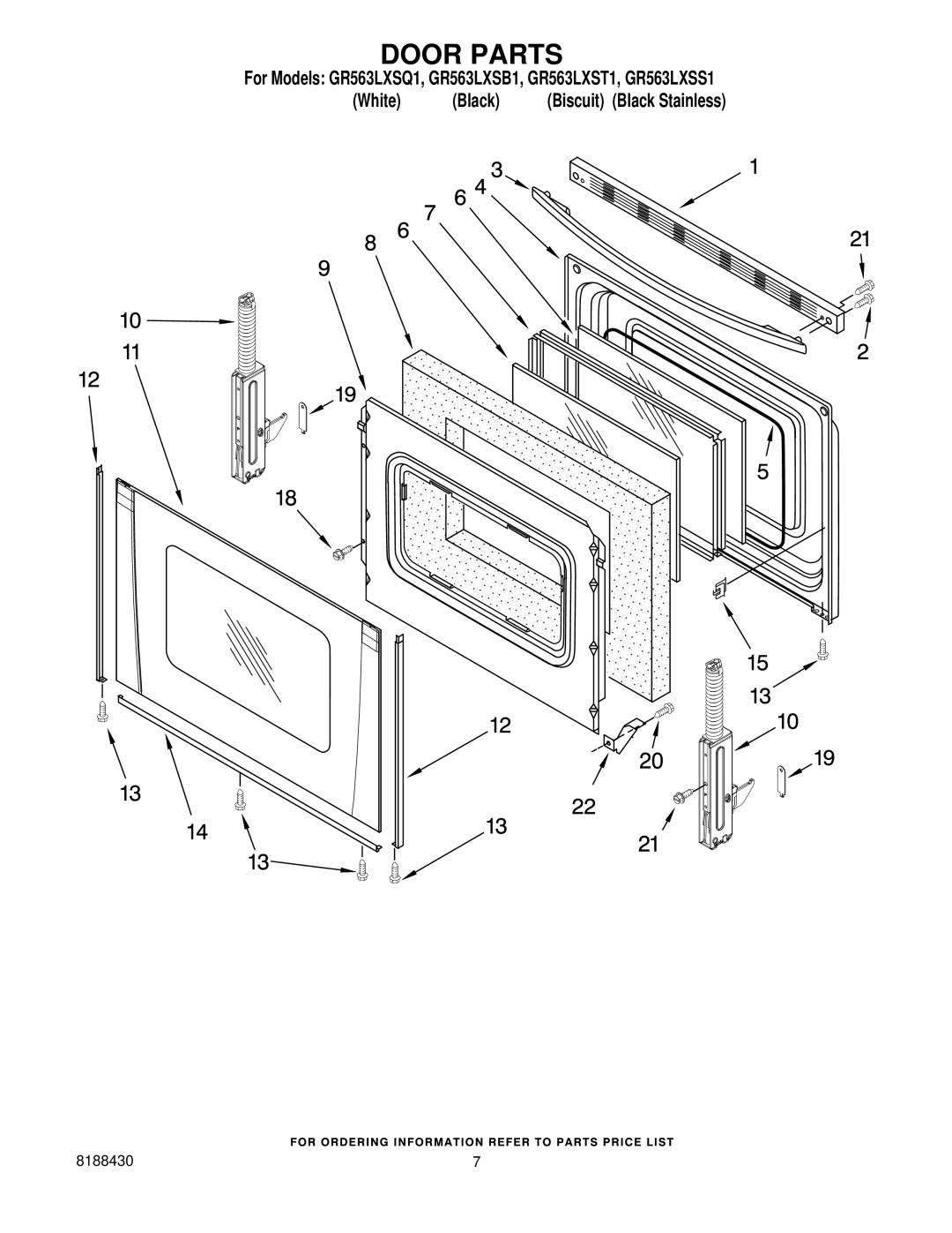 Whirlpool GR563LXSQ1, GR563LXSB1, GR563LXST1, GR563LXSS1 installation instructions Door Parts 