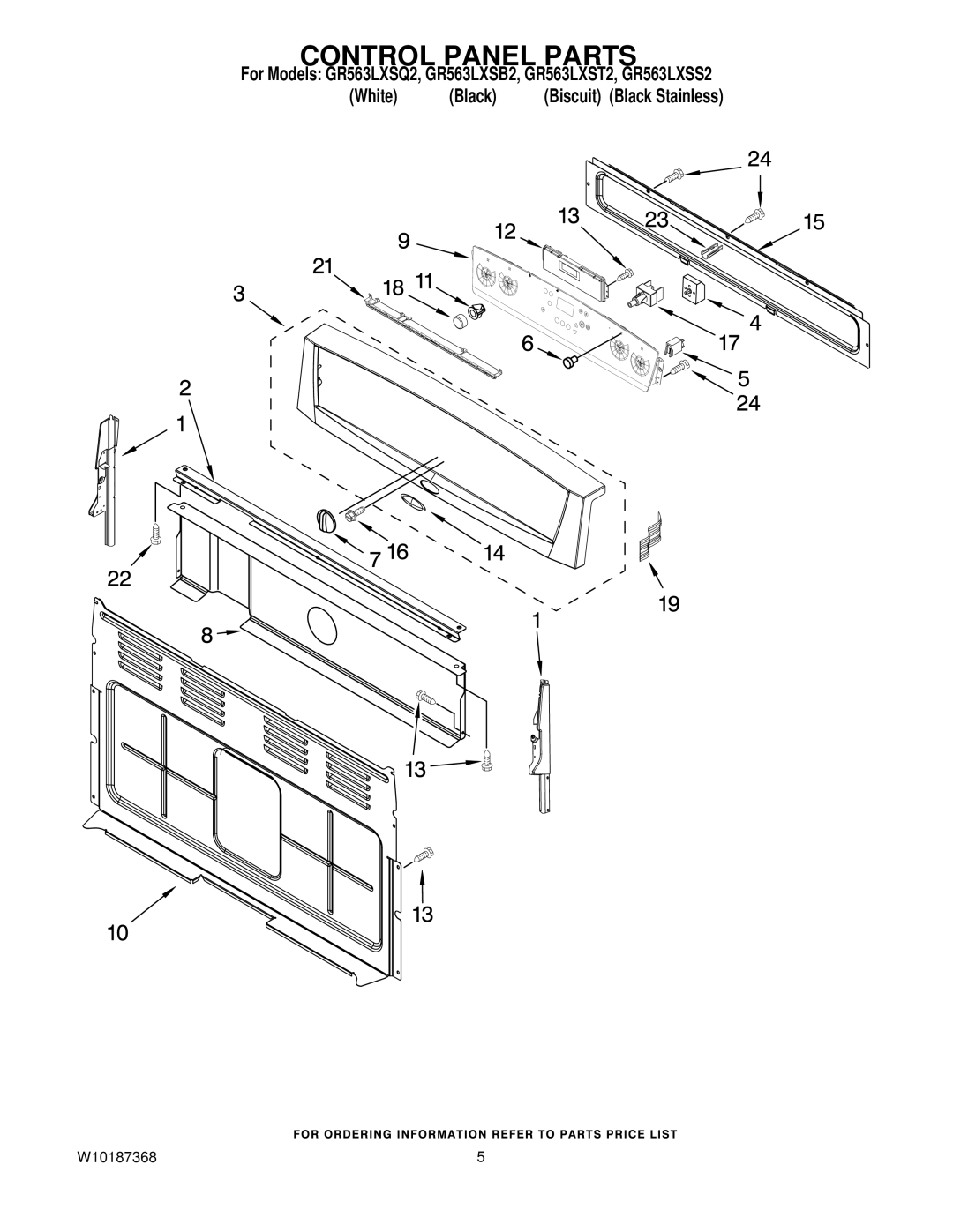 Whirlpool GR563LXST2, GR563LXSQ2, GR563LXSS2, GR563LXSB2 installation instructions Control Panel Parts 