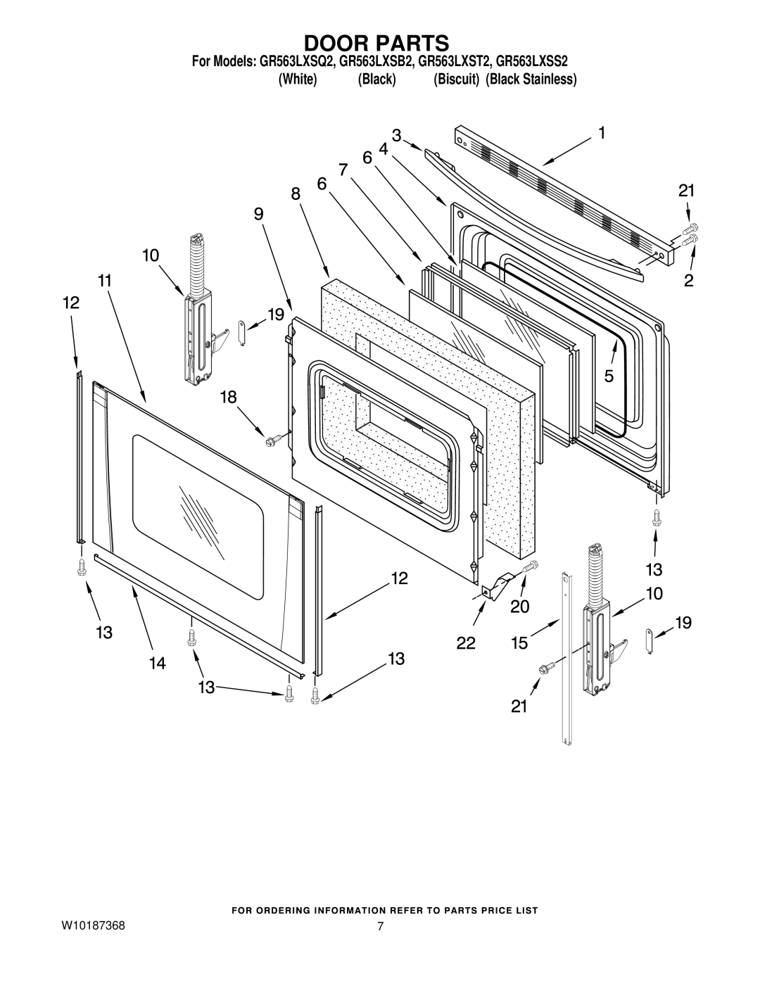 Whirlpool GR563LXSB2, GR563LXSQ2, GR563LXST2, GR563LXSS2 installation instructions Door Parts 