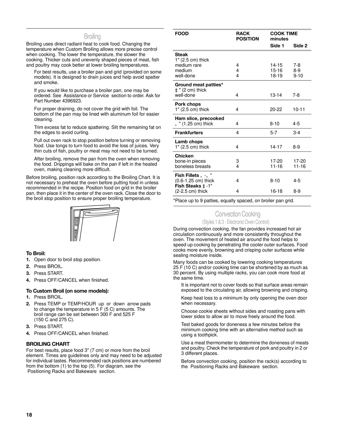 Whirlpool GR773LXS manual Convection Cooking, To Broil, To Custom Broil on some models, Broiling Chart 