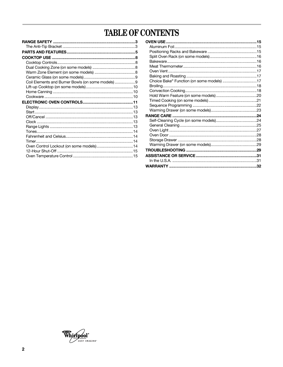 Whirlpool GR773LXS manual Table of Contents 