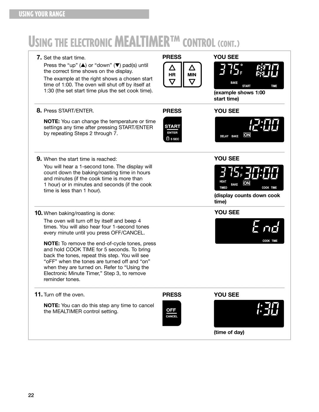 Whirlpool GS395LEG warranty Example shows 100 start time 