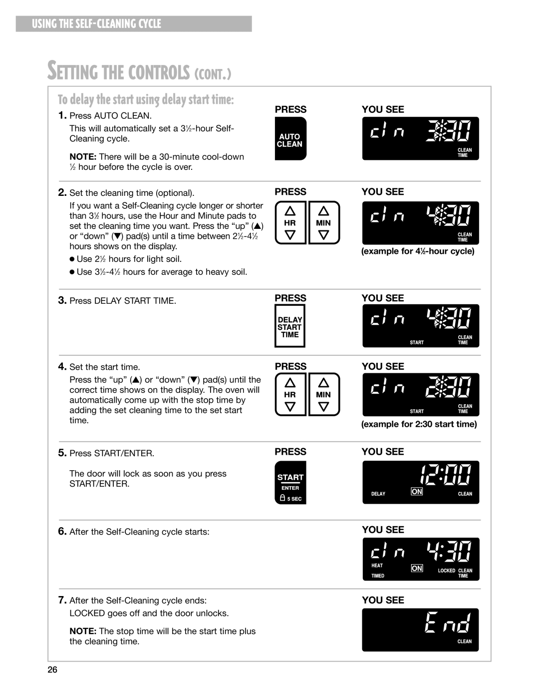 Whirlpool GS395LEG warranty Example for 41⁄2-hour cycle, Time 