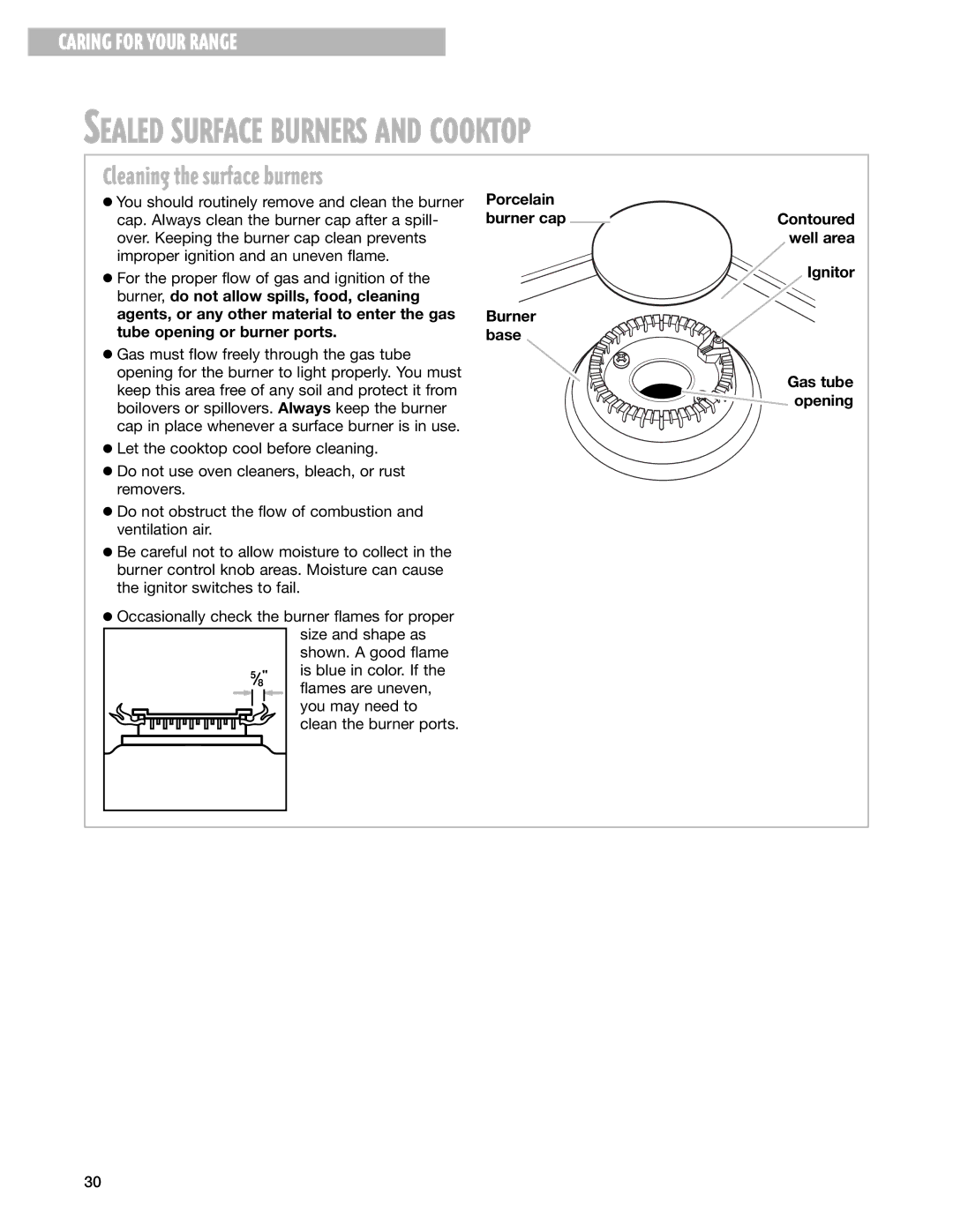 Whirlpool GS395LEG warranty Sealed Surface Burners and Cooktop 